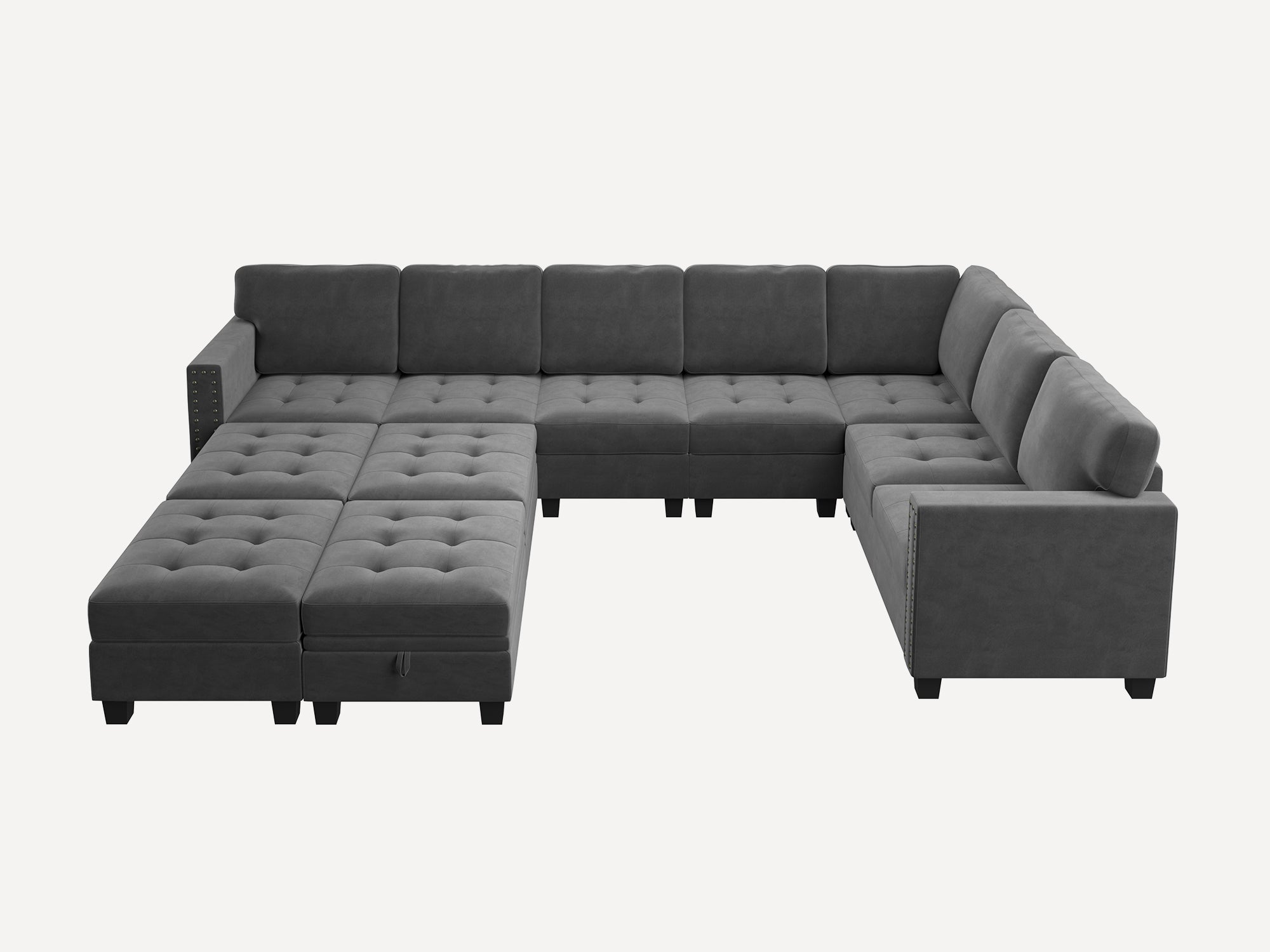 HONBAY 11-Piece Velvet Modular Sleeper Sectional With Storage Space