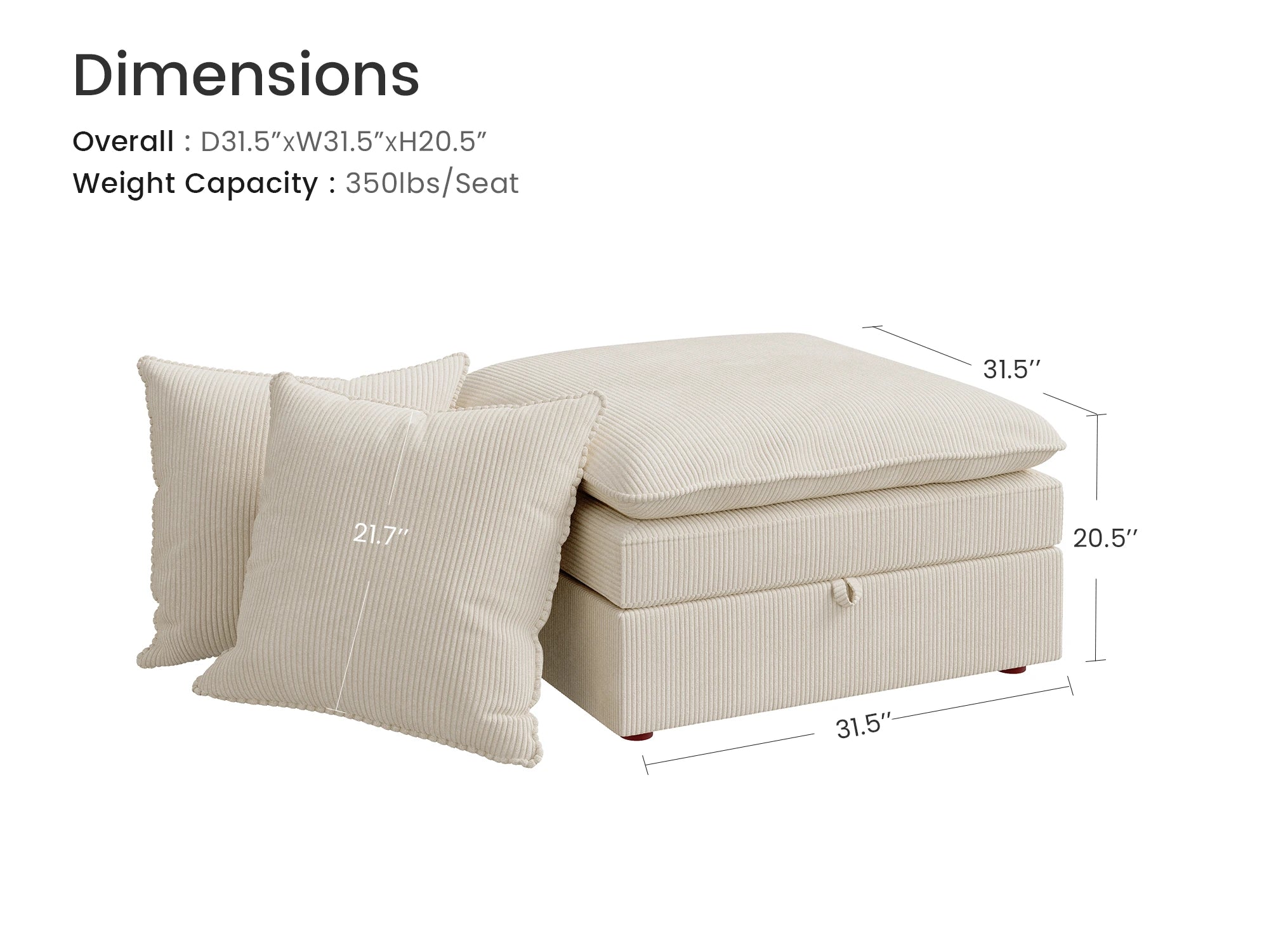 Opua Corduroy Cloud Ottoman with 2 Back Cushions
