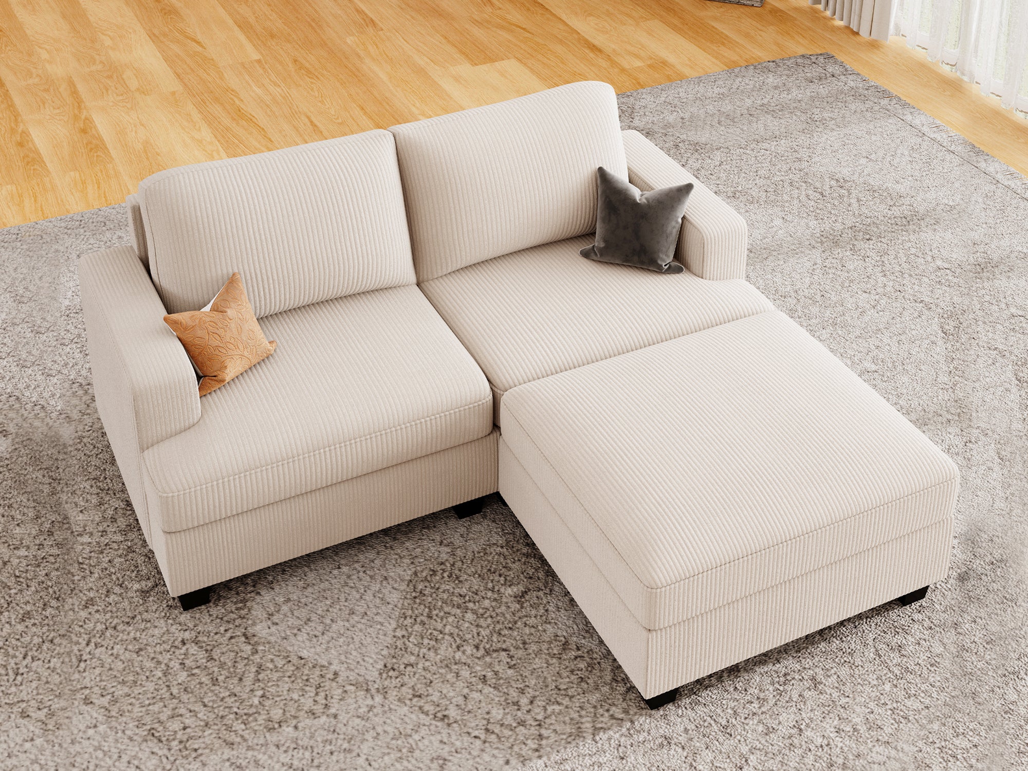 Modular Sectional With Storage Ottoman #Color_Corduroy Beige