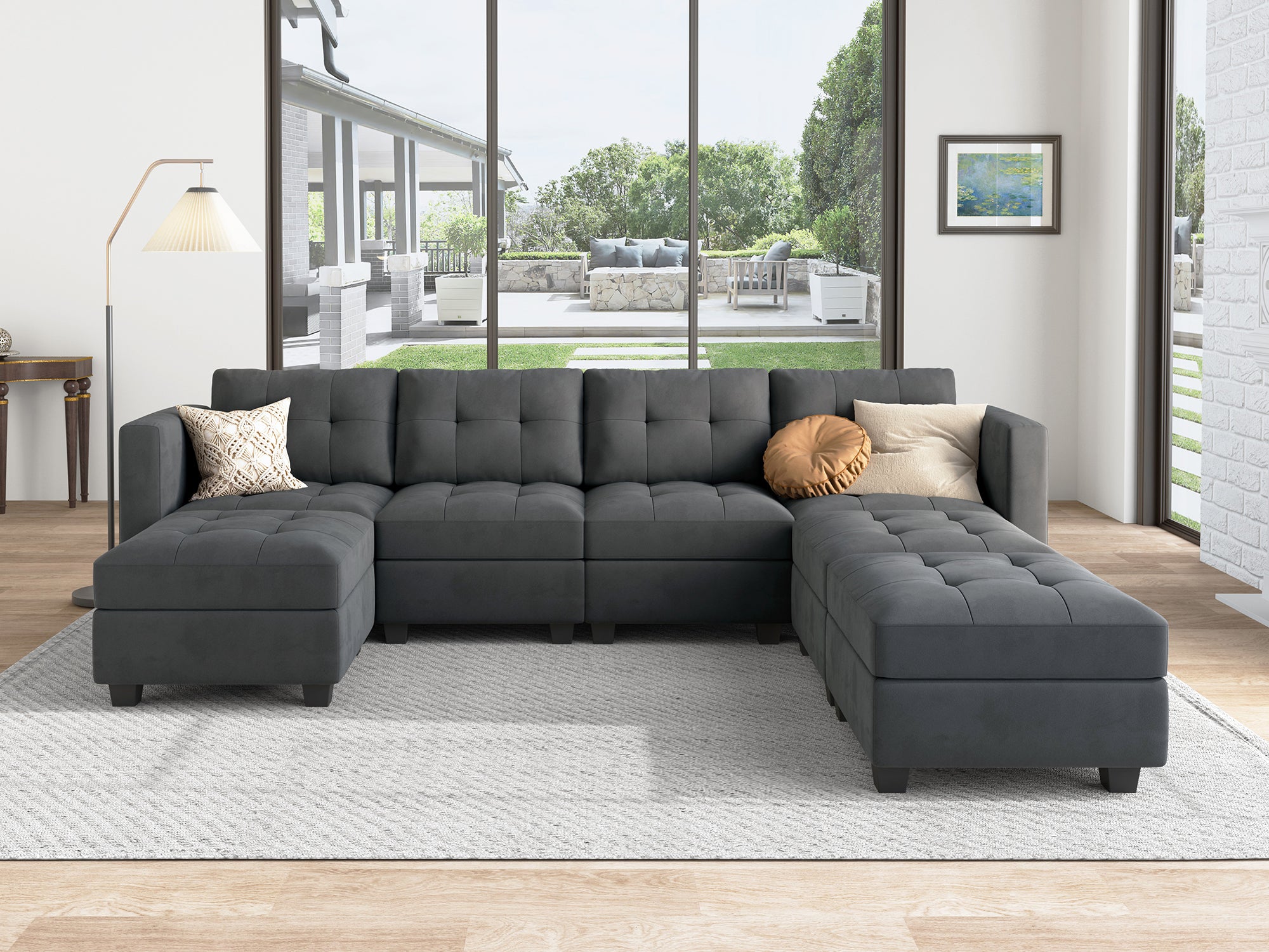 HONBAY 7-Piece Velvet Modular Sectional With Storage Seat