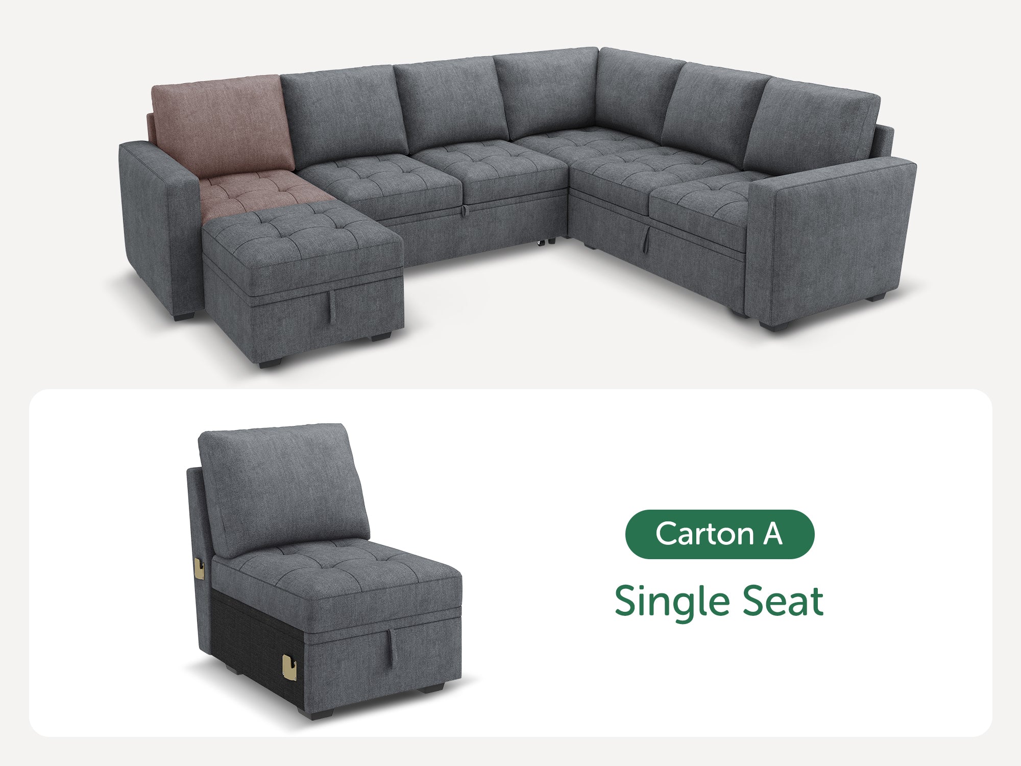 HONBAY 1 Piece Modular Sectional Sofa With Storage Seat