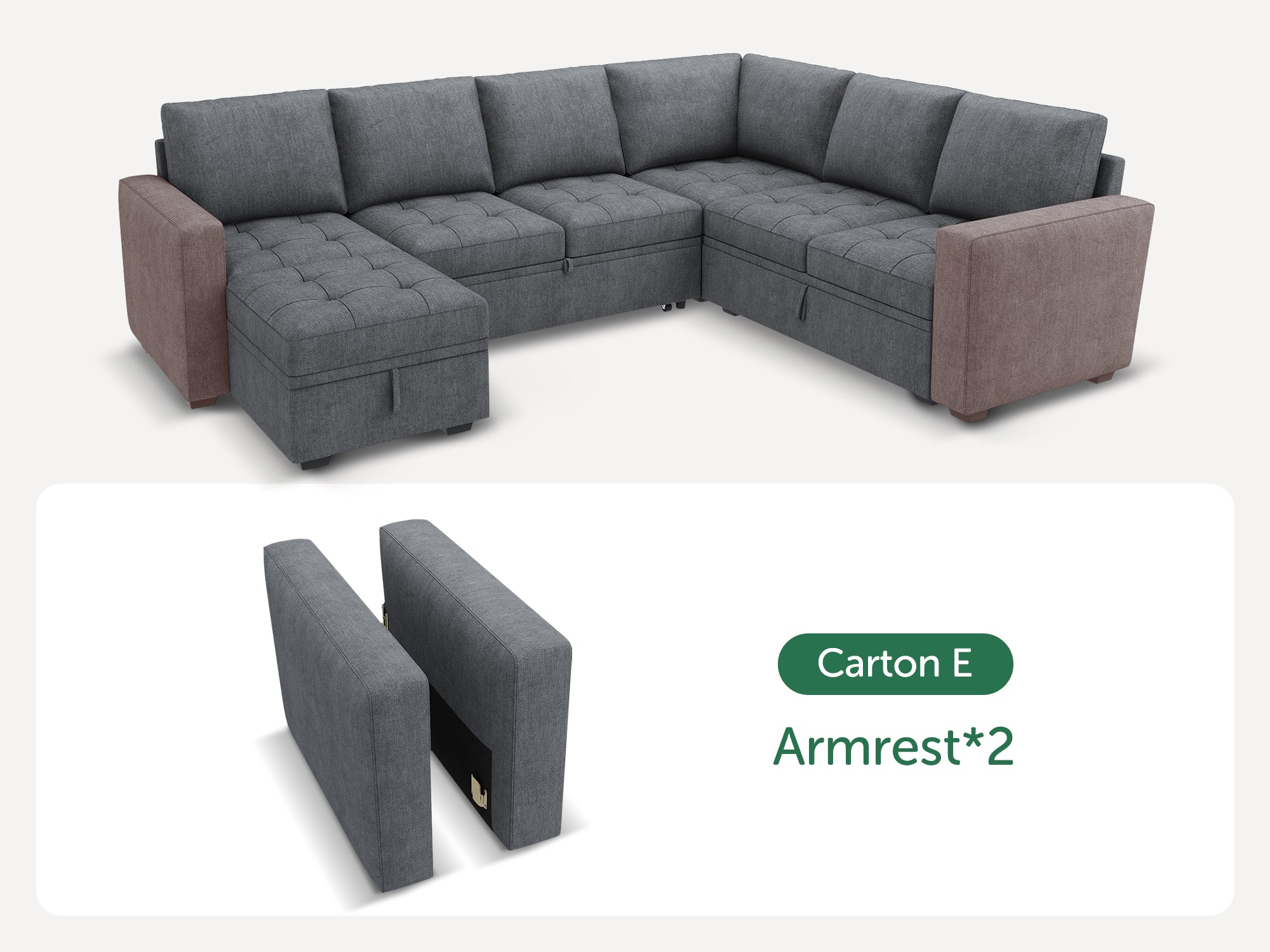 HONBAY 1 Pair of Modular Sectional Armrests