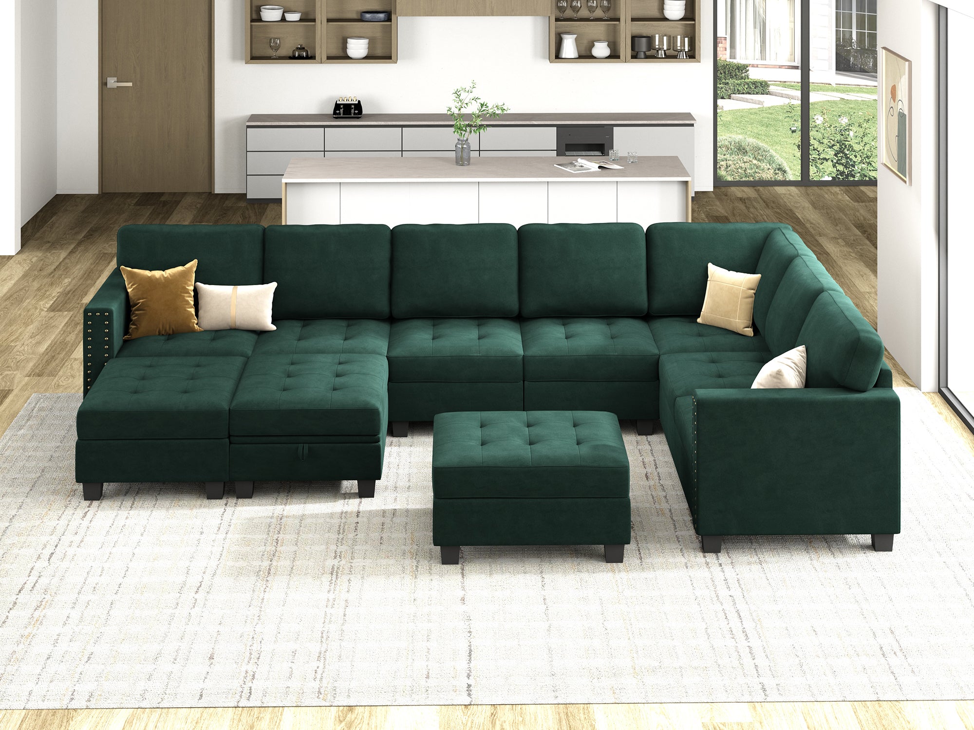 HONBAY 10-Piece Velvet Modular Sectional With Storage Ottoman