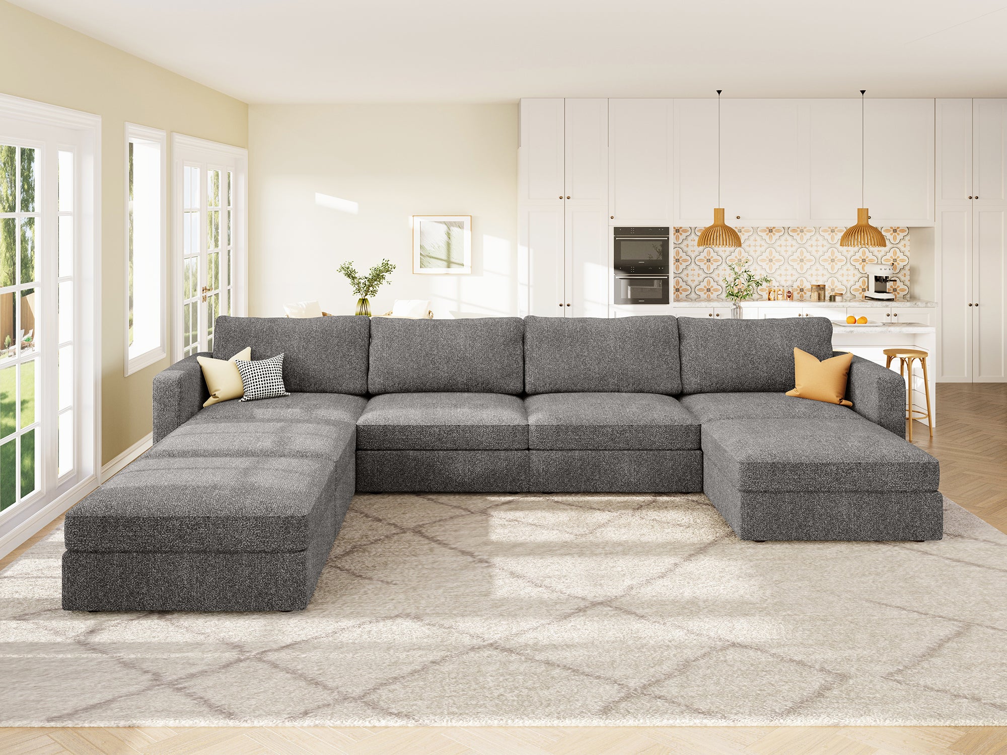 HONBAY 7-Piece Polyester Modular Sectional With Storage Seat