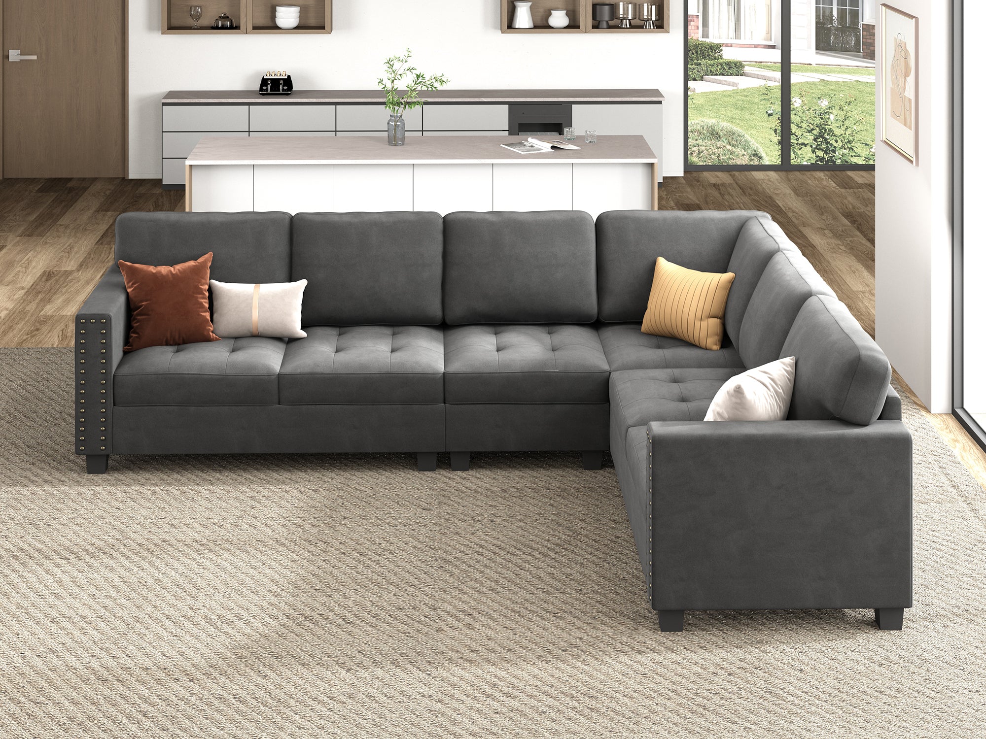 HONBAY 6 Piece Velvet Modular Sectional