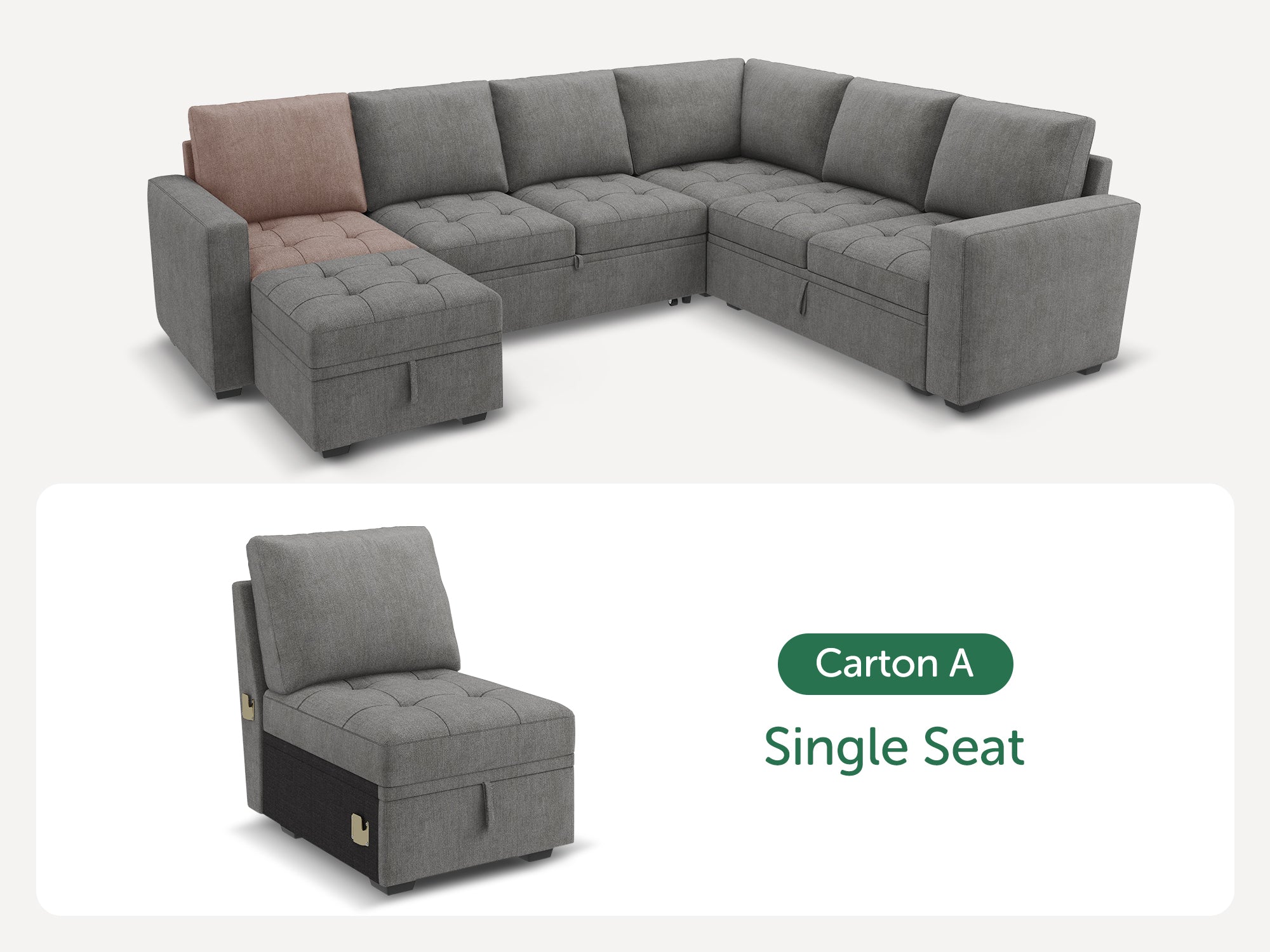 HONBAY 1 Piece Modular Sectional Sofa With Storage Seat