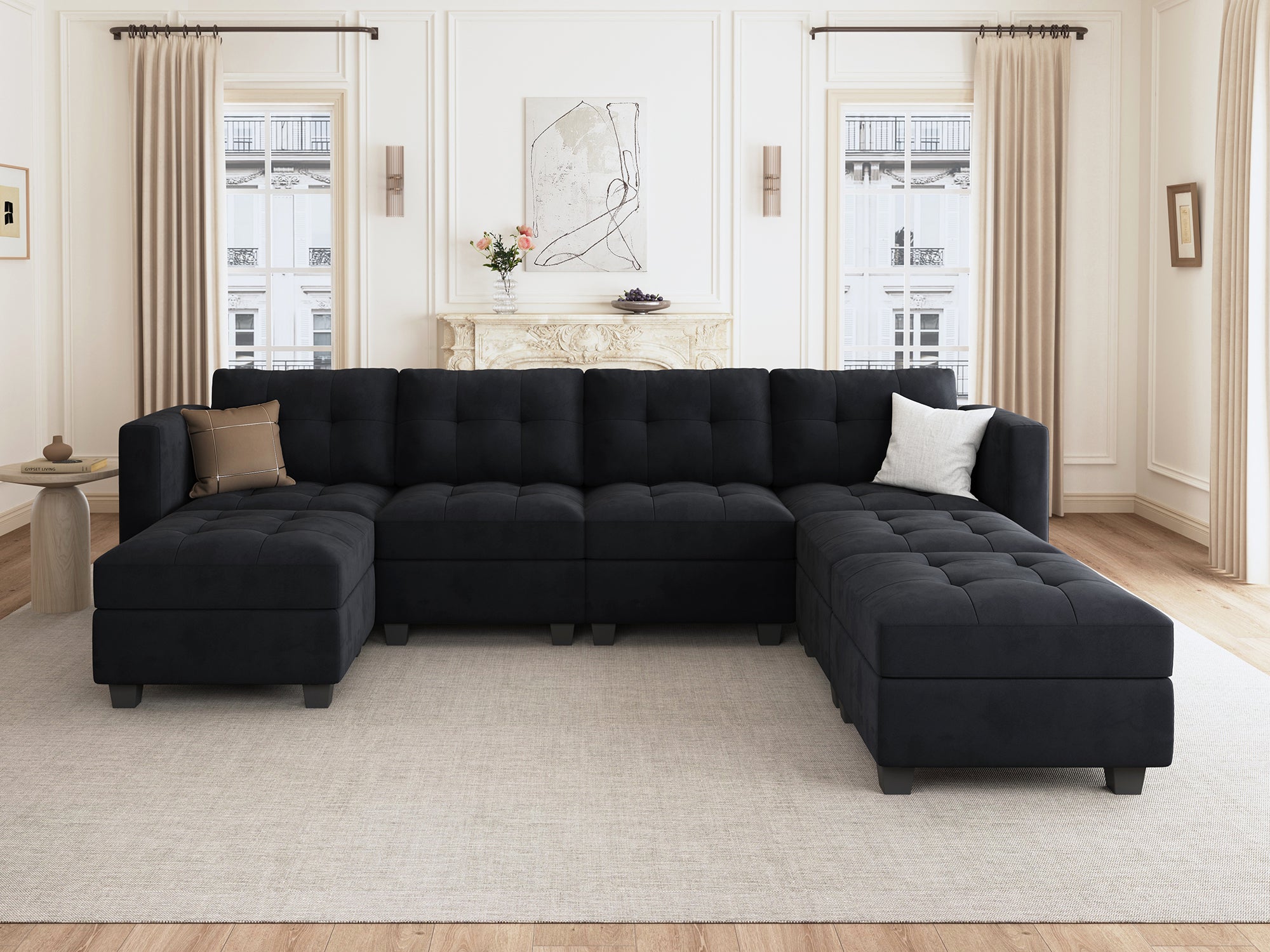 HONBAY 7-Piece Velvet Modular Sectional With Storage Seat