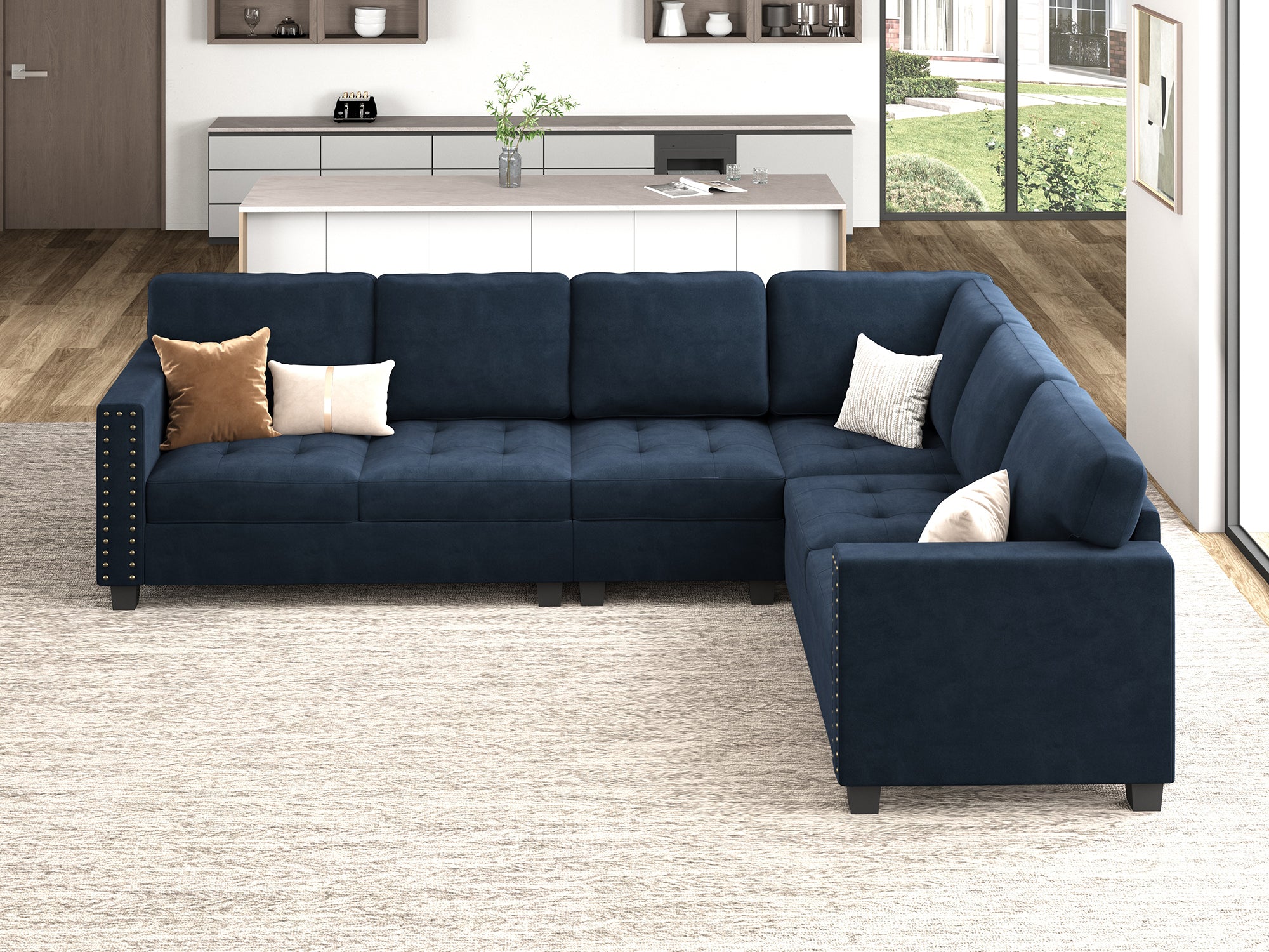 HONBAY 6 Piece Velvet Modular Sectional