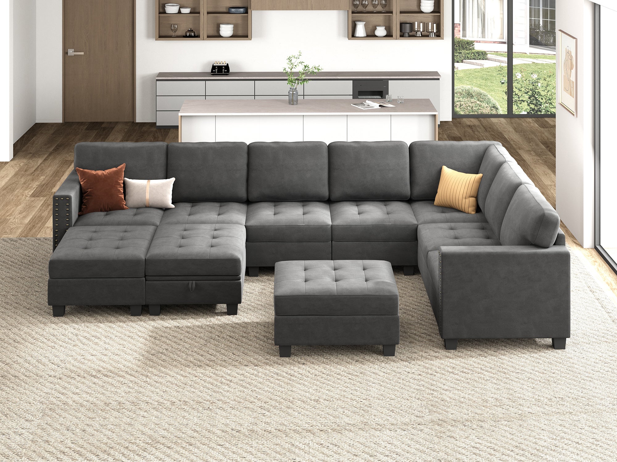 HONBAY 10-Piece Velvet Modular Sectional With Storage Ottoman