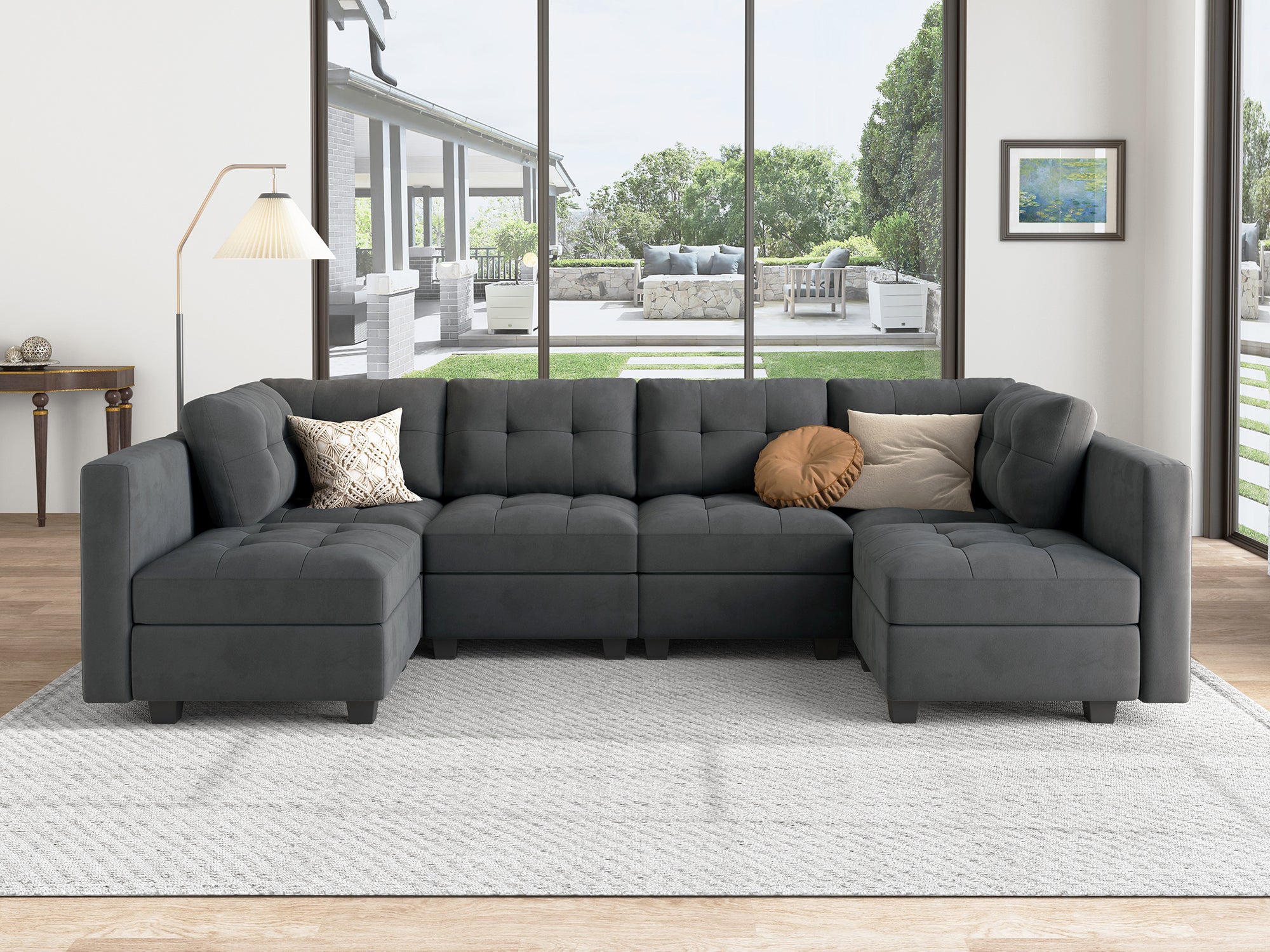 HONBAY 6-Piece Velvet Modular Sectional With Storage Seat