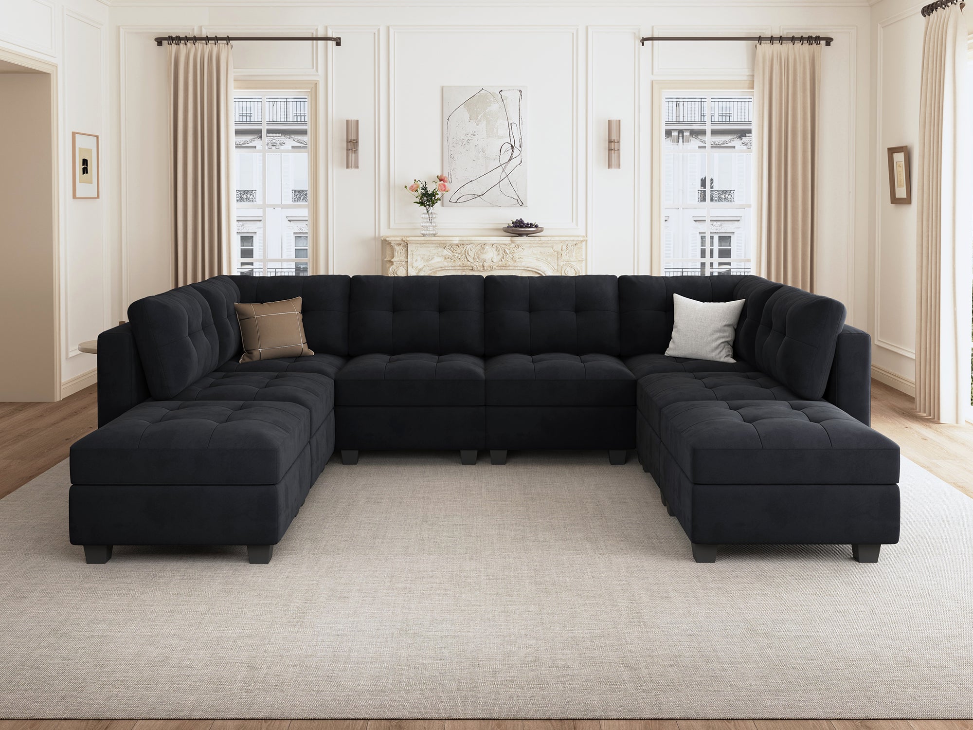 HONBAY 8-Piece Velvet Modular Sectional With Storage Seat