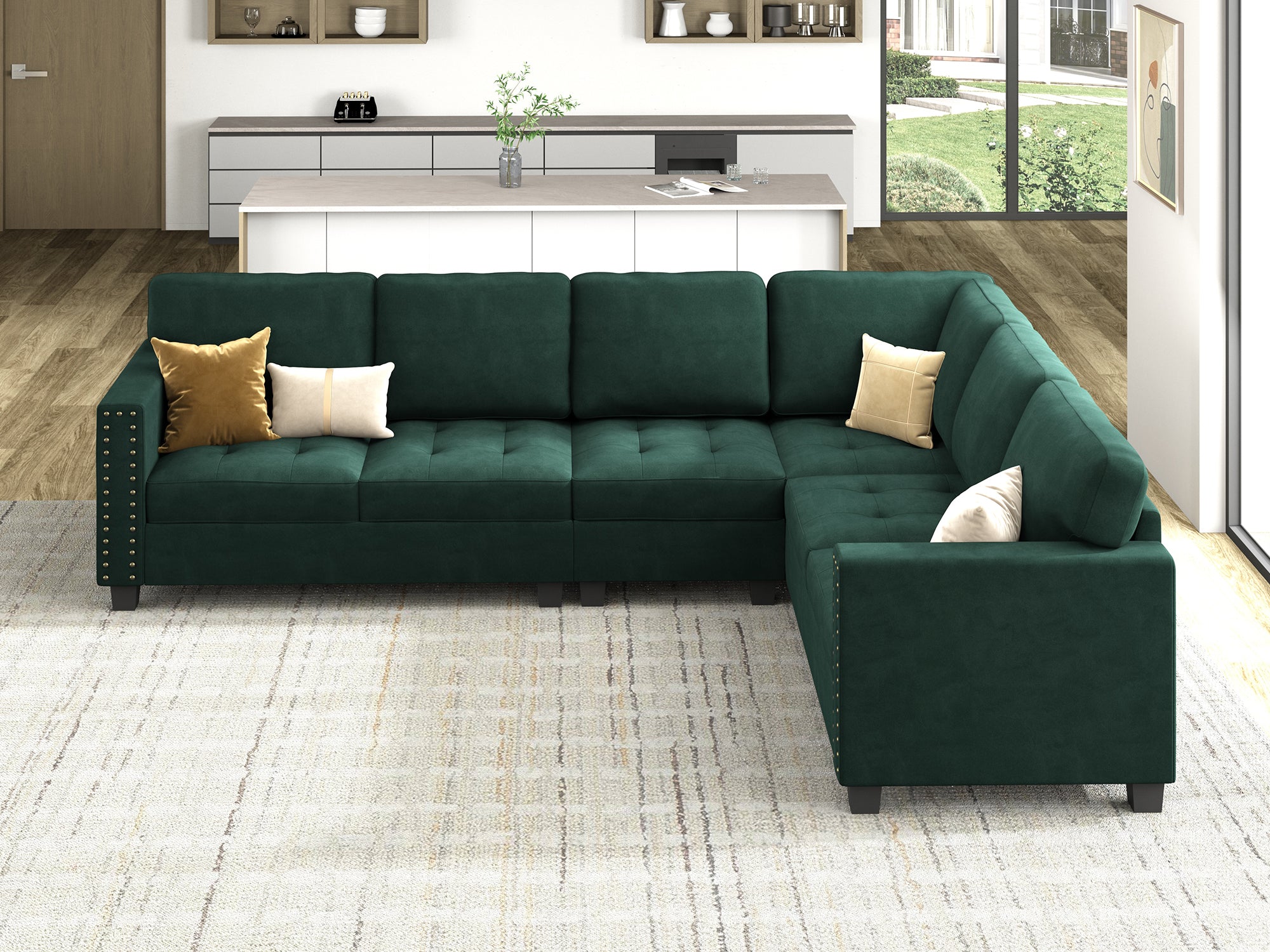 HONBAY 6 Piece Velvet Modular Sectional