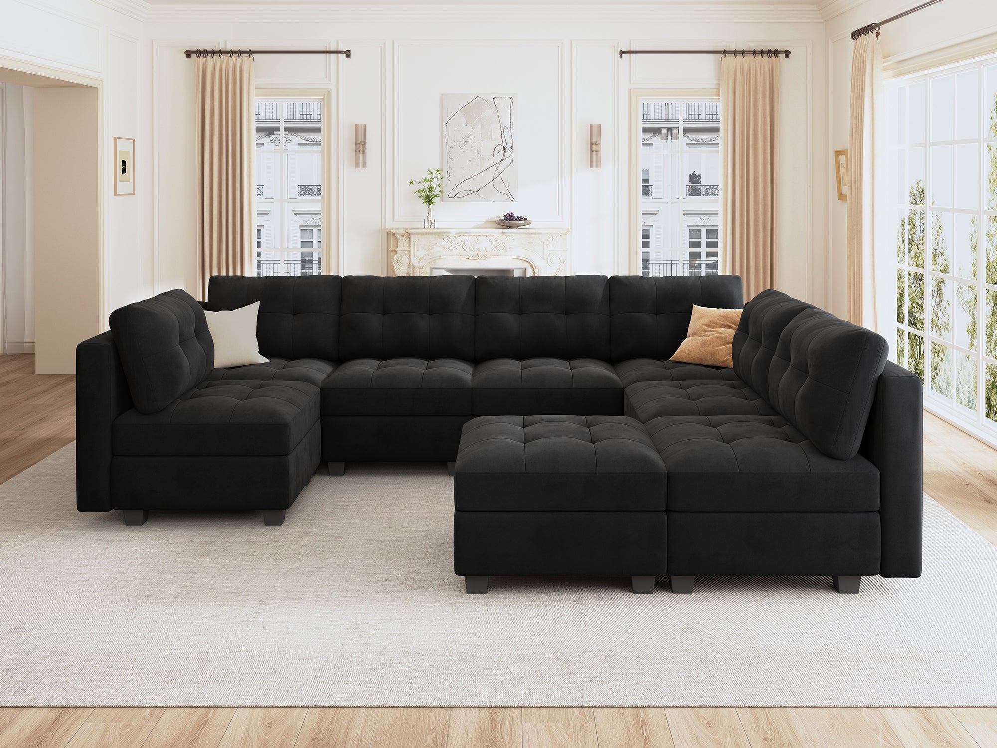 HONBAY 8-Piece Velvet Modular Sectional Sofa With Storage Seat