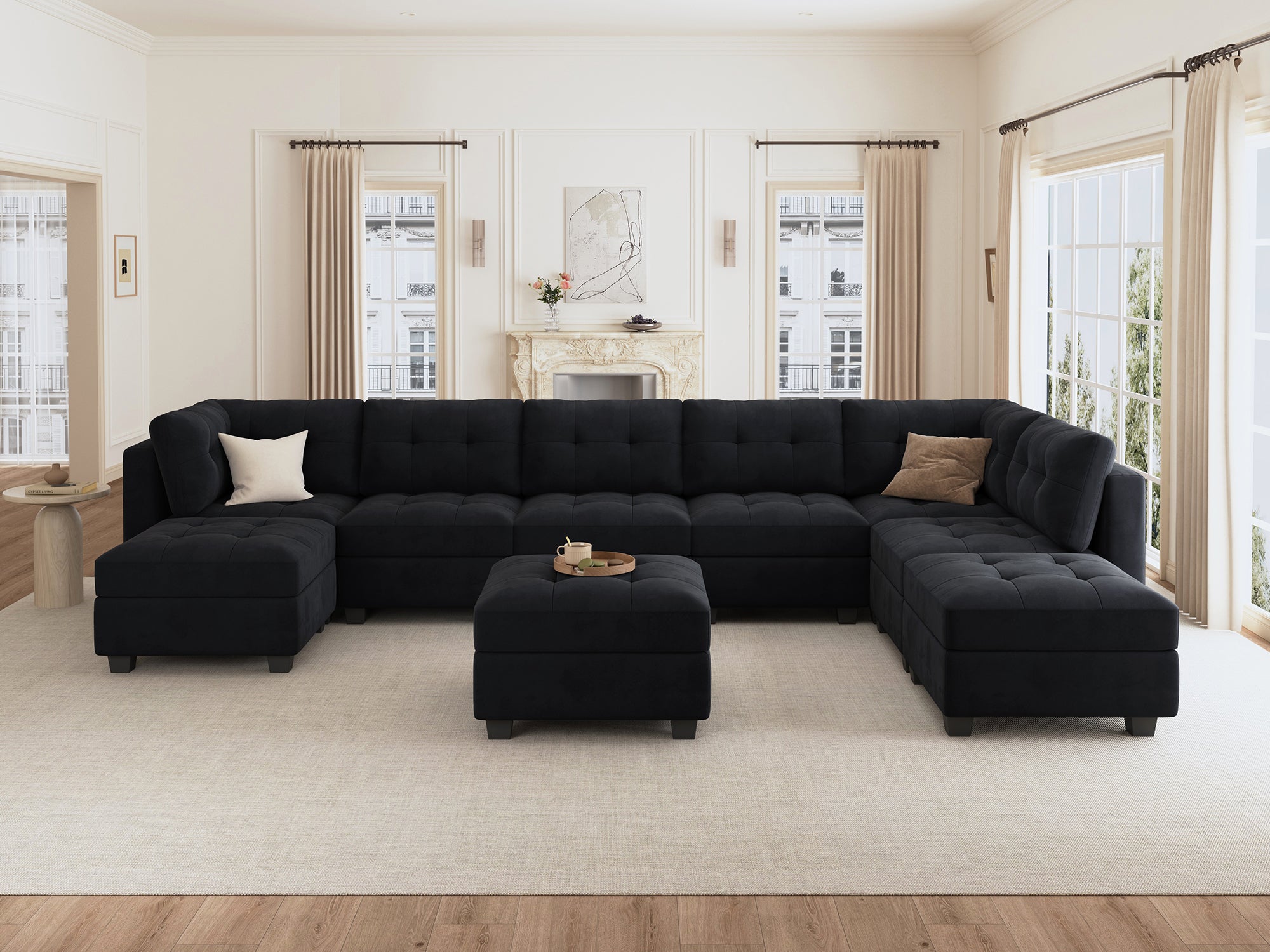 HONBAY 9-Piece Velvet Modular Sectional Sofa With Storage Seat