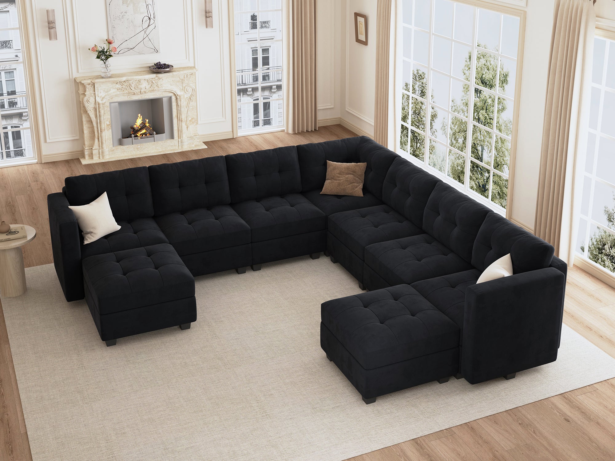 HONBAY 9-Piece Velvet Modular Sleeper Sectional With Storage Seat