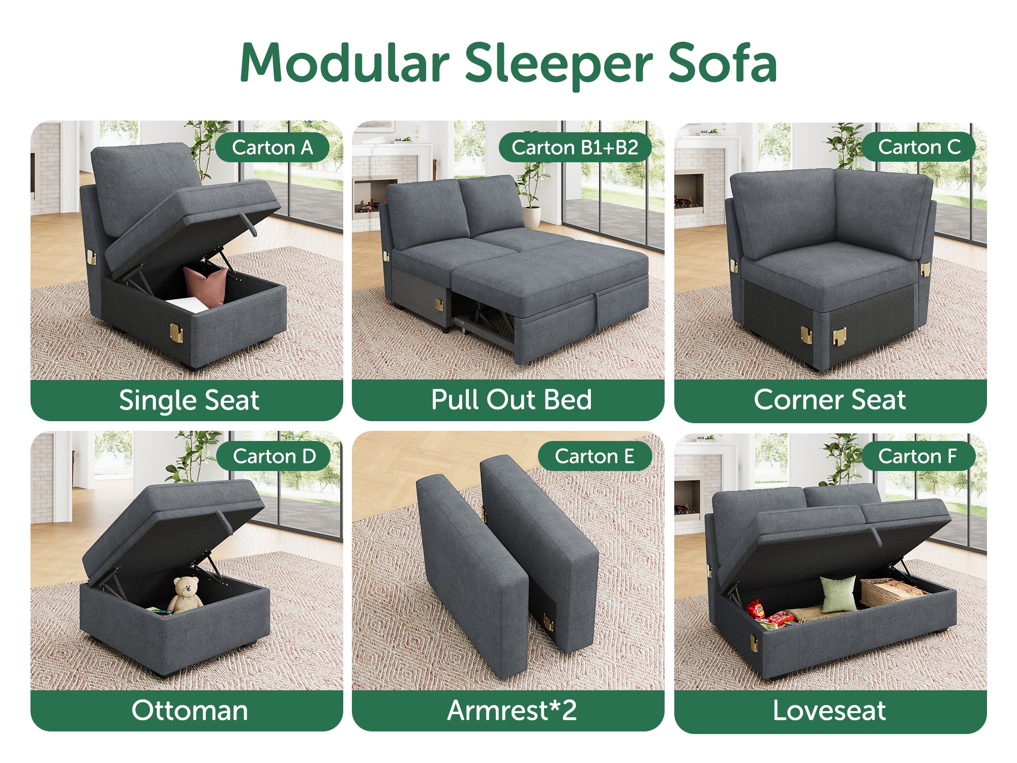 HONBAY 1 Pair of Modular Sectional Armrests