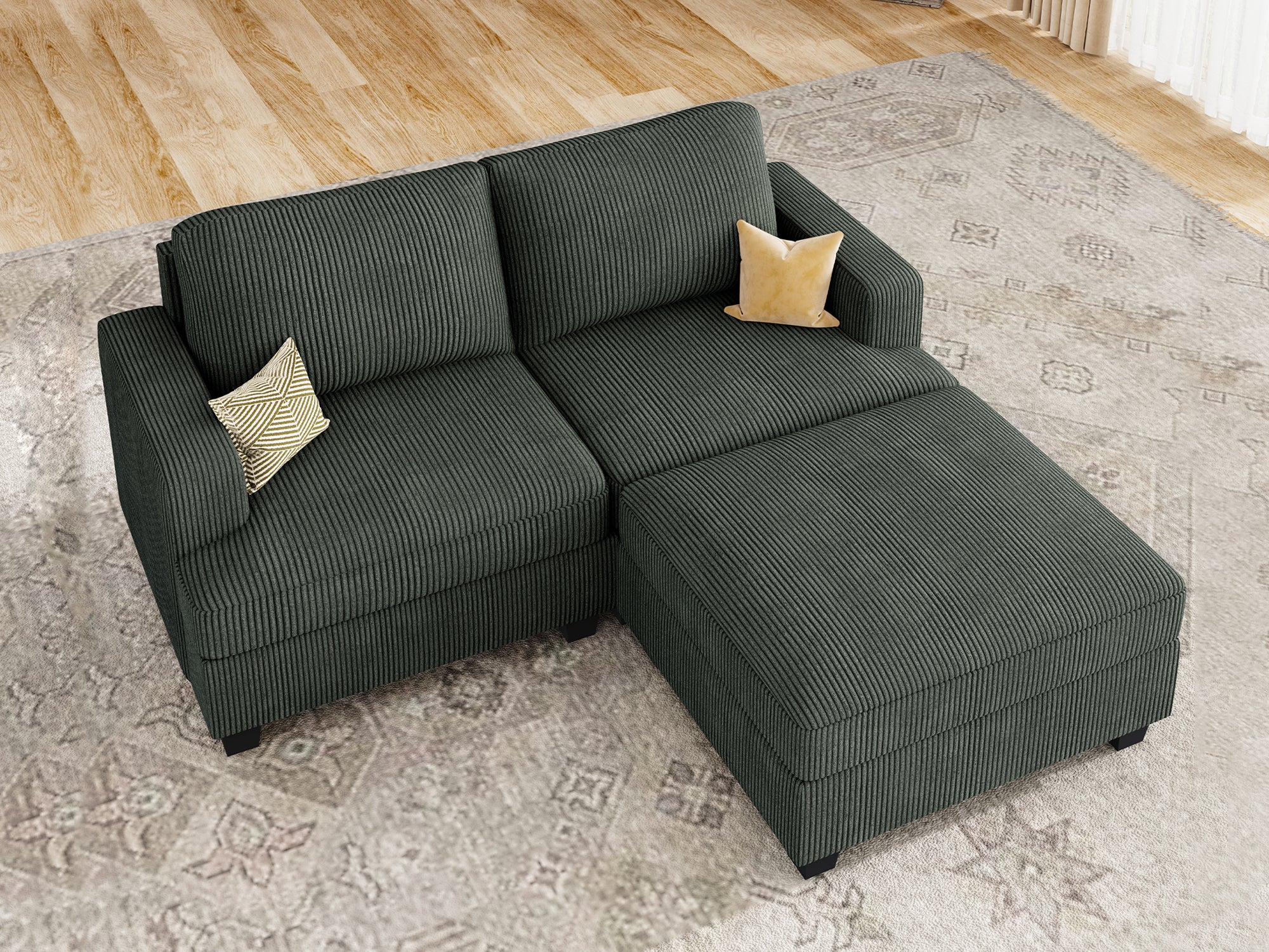 Modular Sectional With Storage Ottoman #Color_Corduroy Green