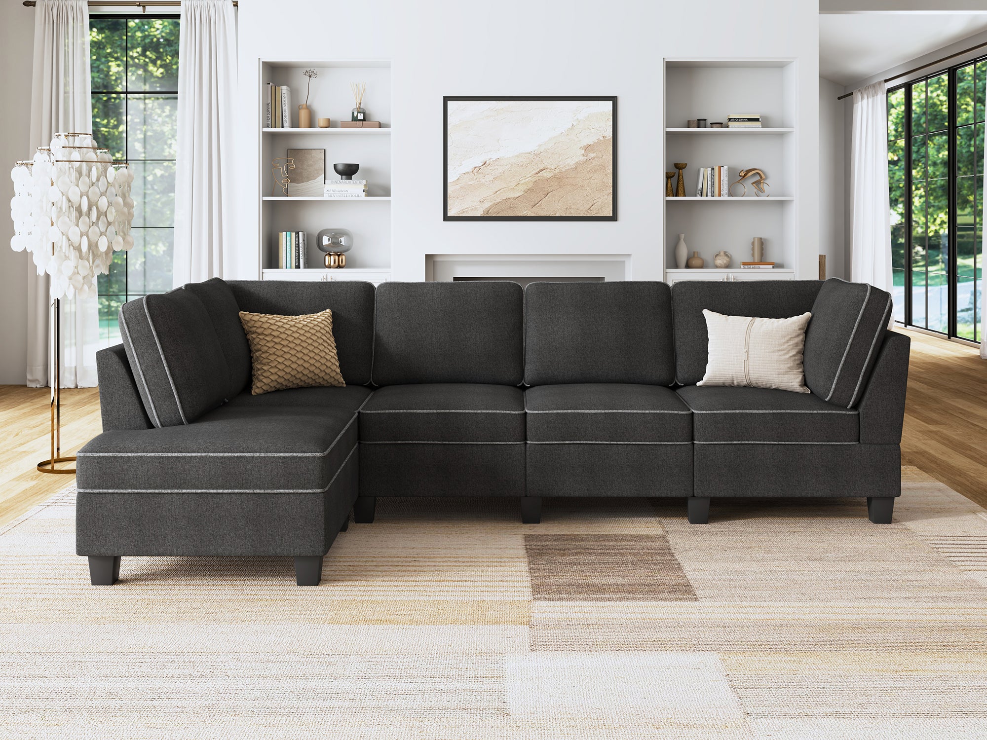 HONBAY 4-Seat L-Shaped Sectional Corner Sofa with Reversible Chaise