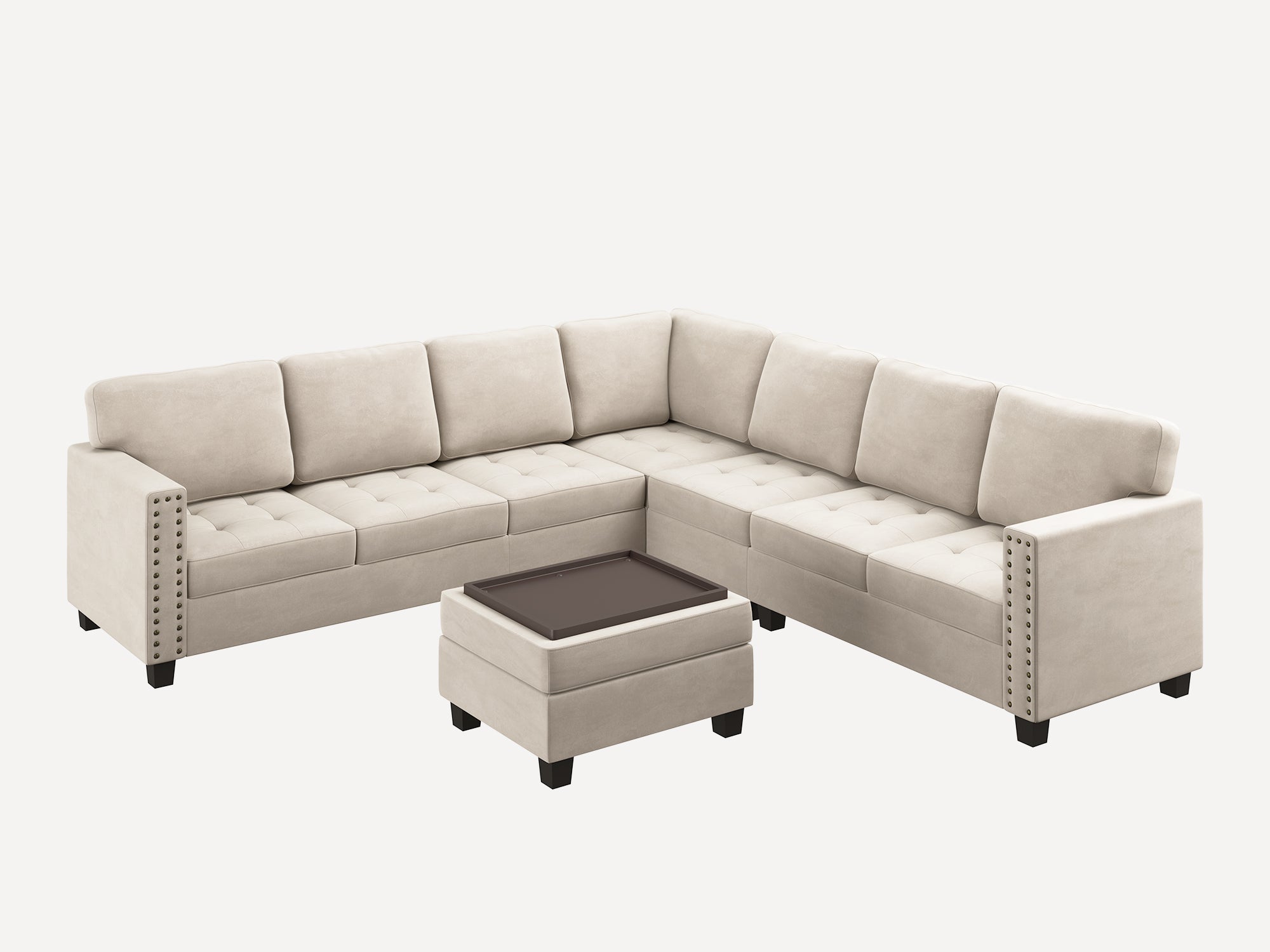 HONBAY 7-Piece Velvet Modular Sectional Sofa With Storage Ottoman