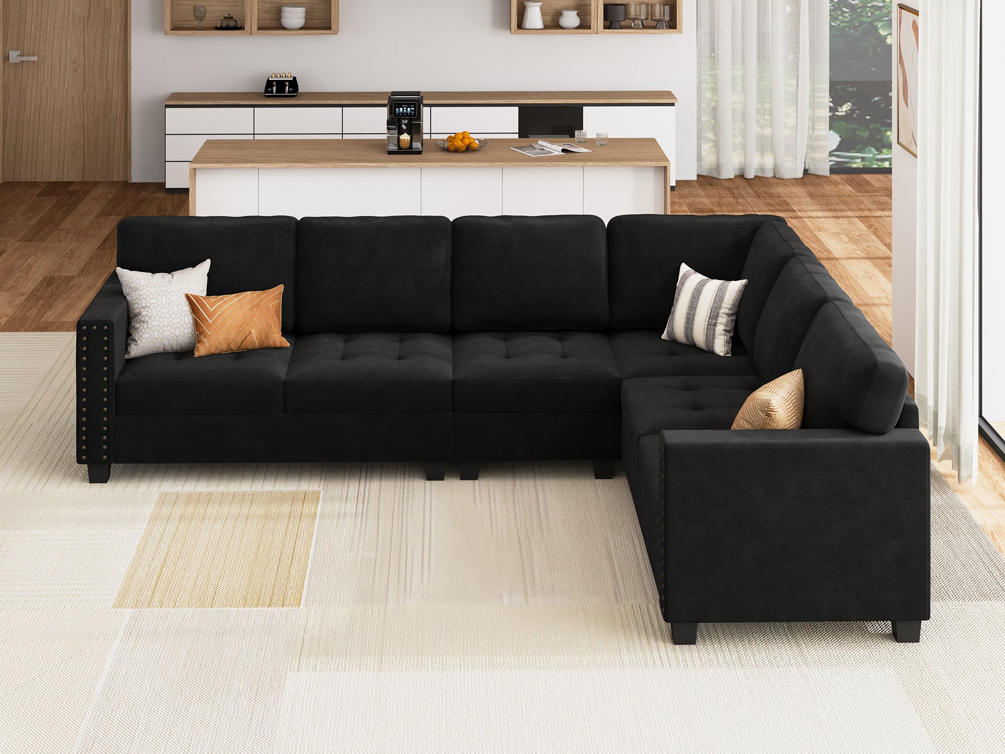 HONBAY 6 Piece Velvet Modular Sectional