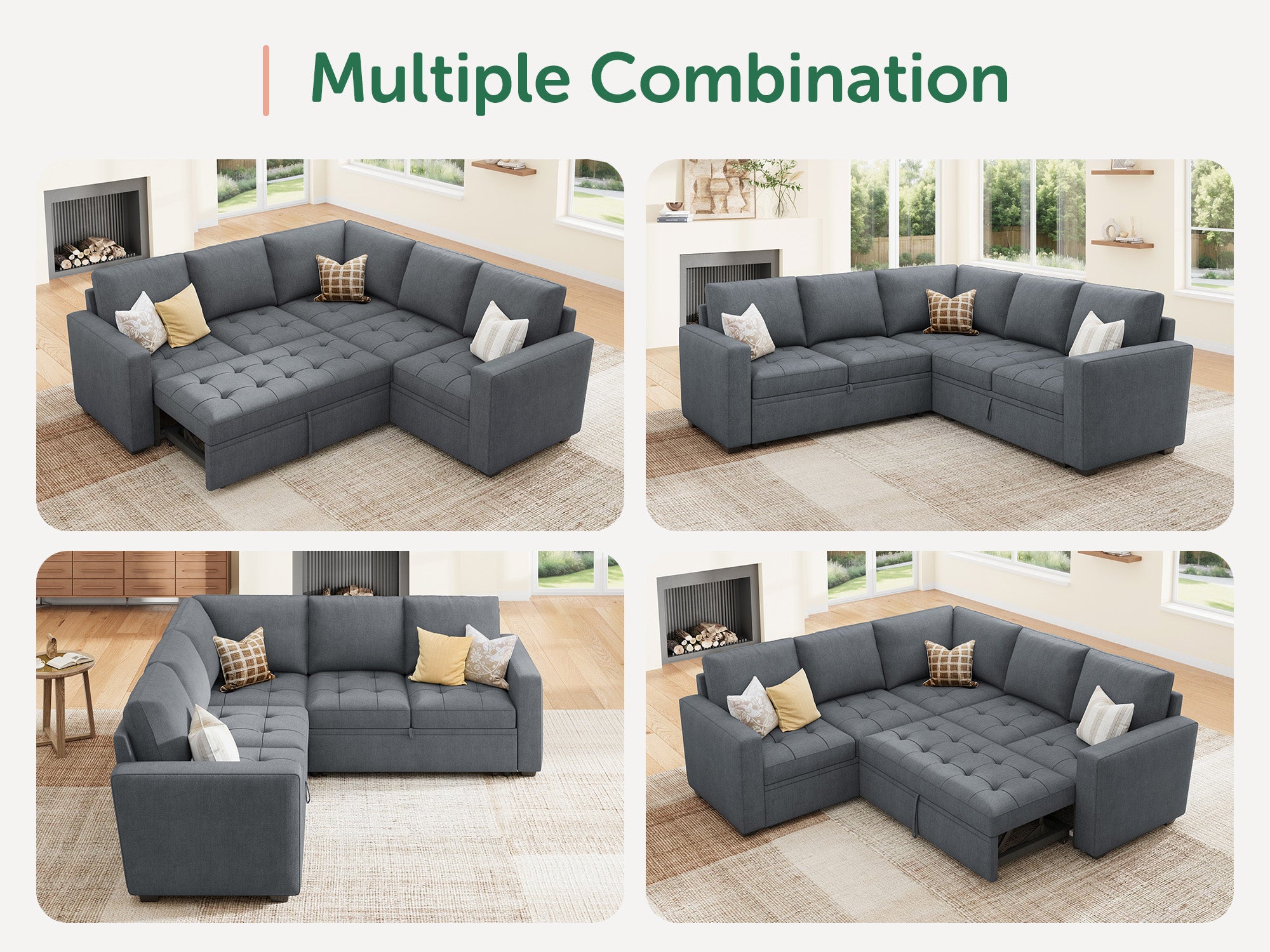 HONBAY 5-Piece Polyester Modular Sleeper Sectional With Storage Space #Color_Bluish Grey II