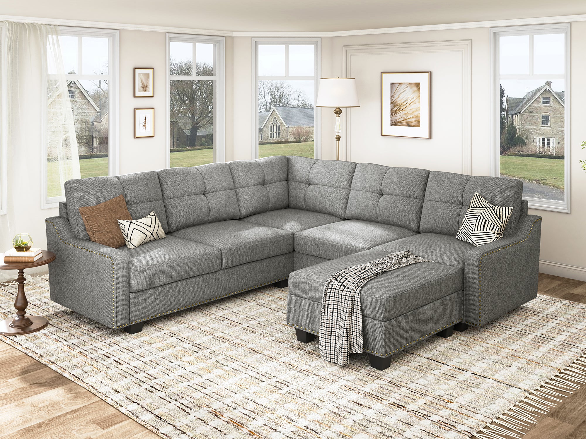 HONBAY 5-Seat L-Shaped Sectional Corner Sofa with Storage Ottoman