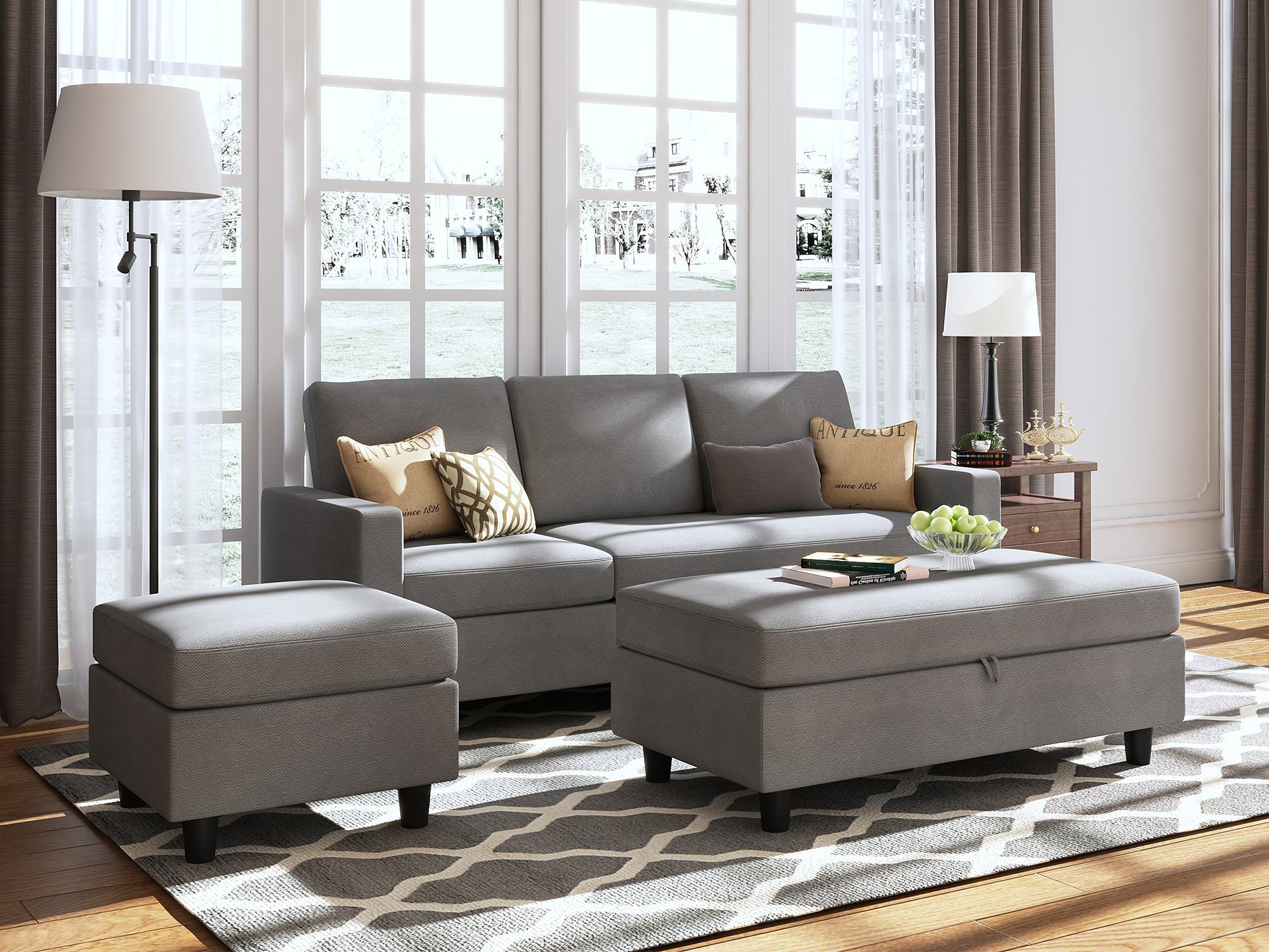 HONBAY L-Shaped Sectional Sofa Set with Storage Chaise & Ottoman