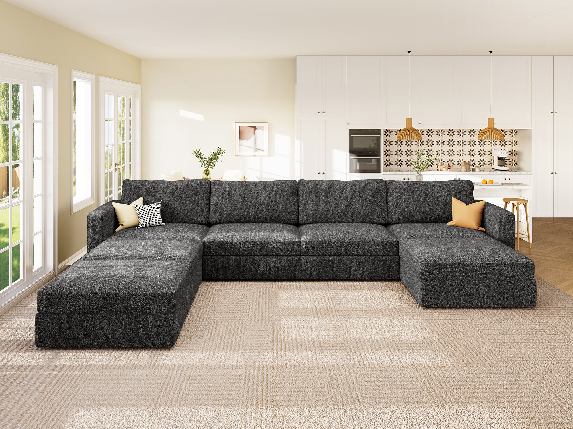 HONBAY 7-Piece Polyester Modular Sectional With Storage Seat