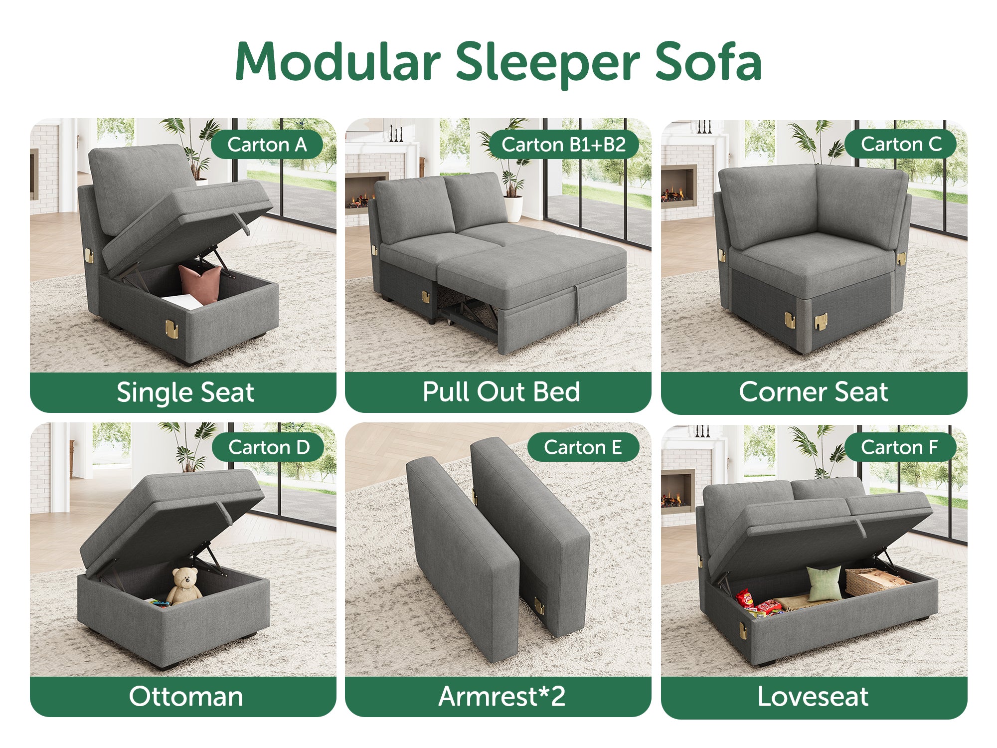 HONBAY 1 Pair of Modular Sectional Armrests