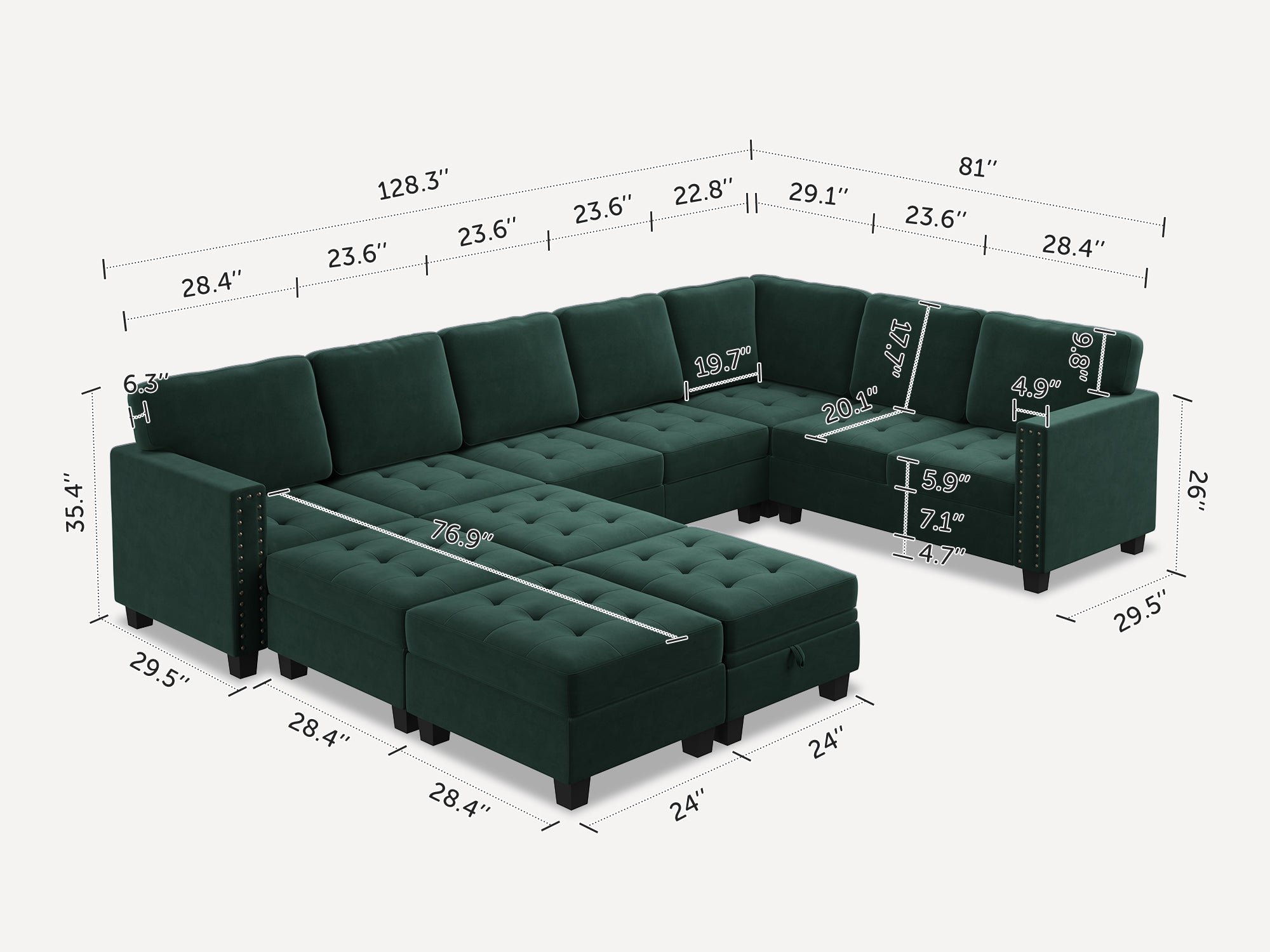 HONBAY 11-Piece Velvet Modular Sleeper Sectional With Storage Space