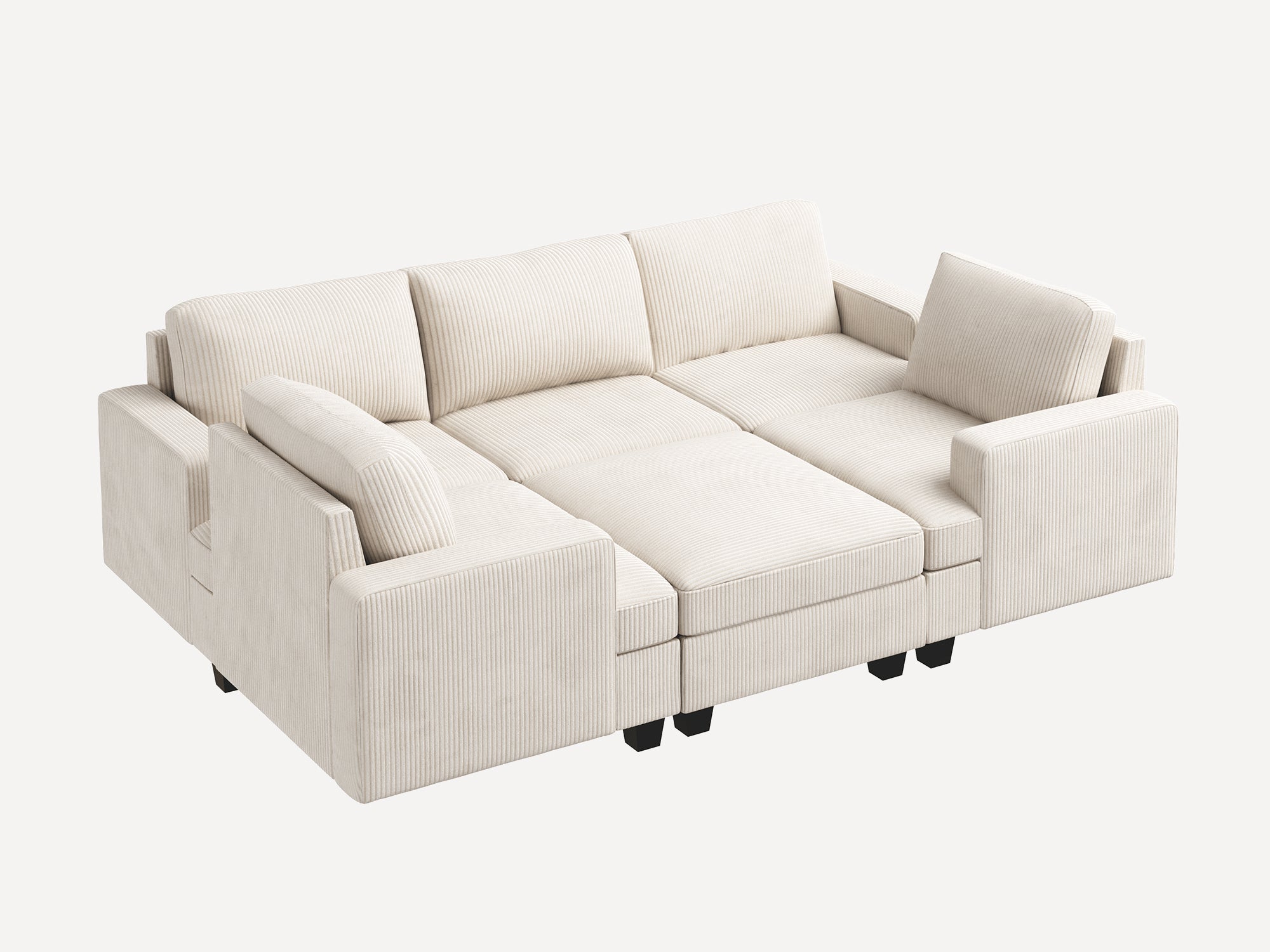 HONBAY 6-Piece Corduroy Modular Sleeper Lindyn Sectional With Storage Space #Color_Corduroy Beige