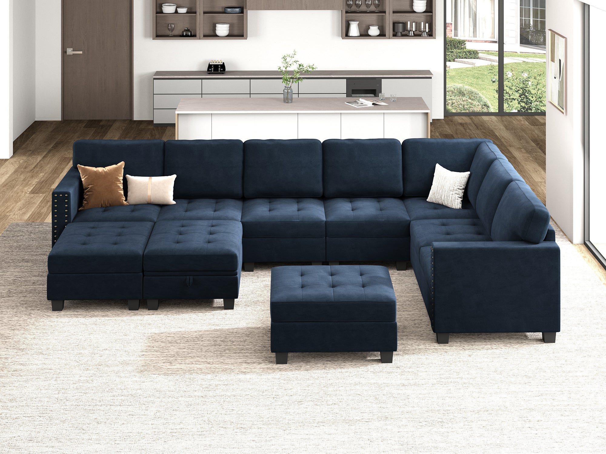 HONBAY 10-Piece Velvet Modular Sectional With Storage Ottoman