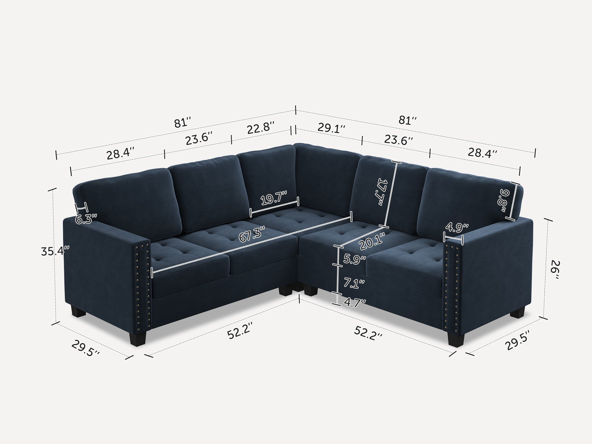 HONBAY 5 Piece Velvet Modular Sectional