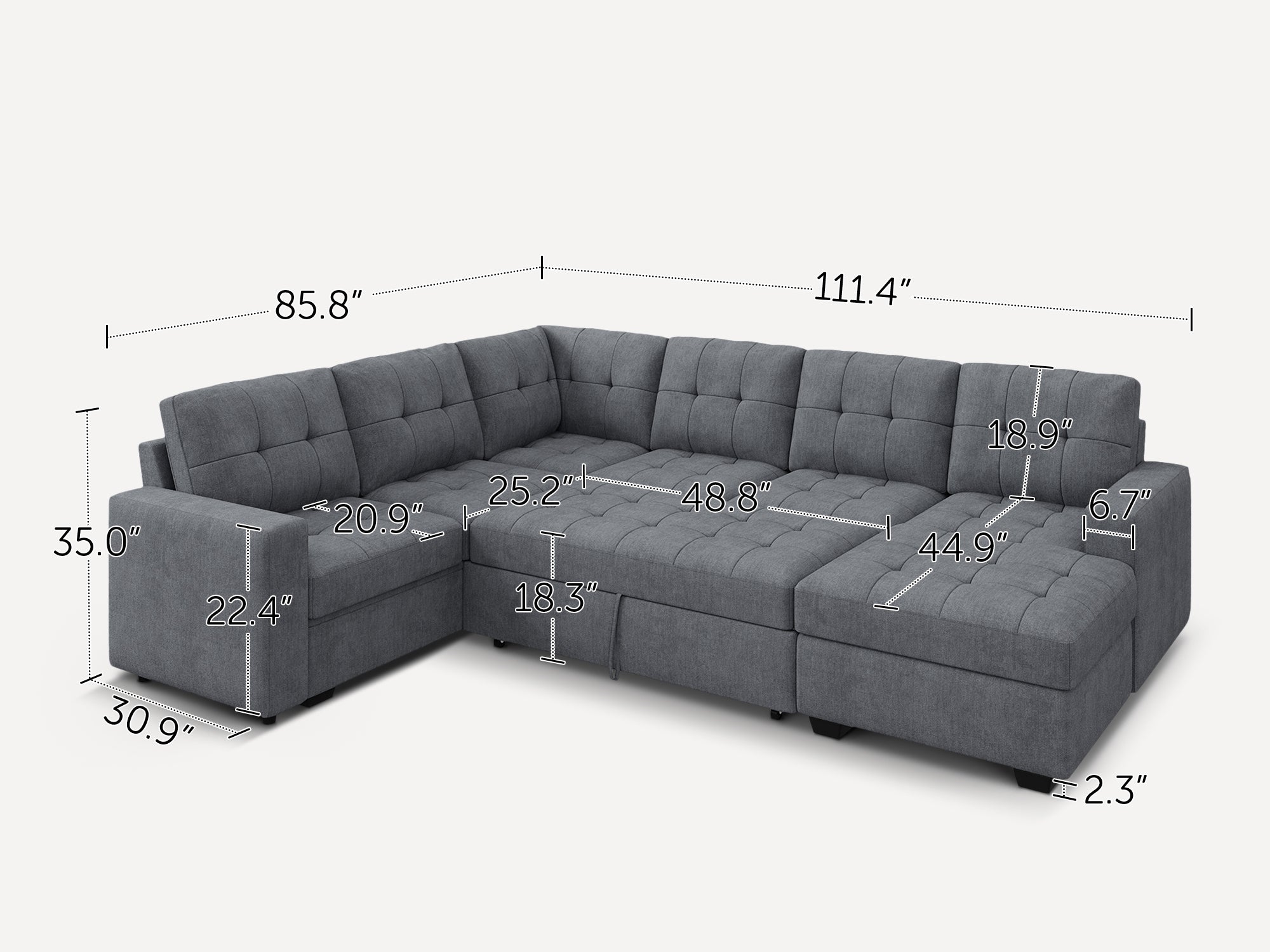 HONBAY 6-Piece Polyester Sleeper Sectional Sofa With Storage Space