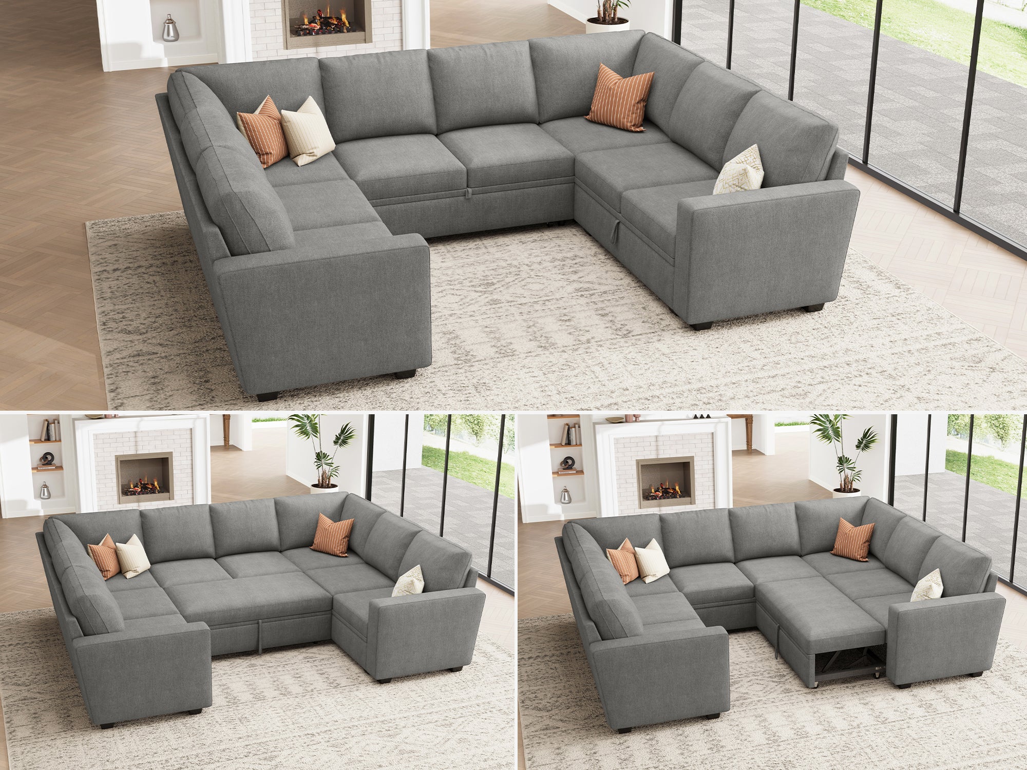 HONBAY 8-Piece Modular Sleeper Sectional With Storage Space #Color_Warm Grey