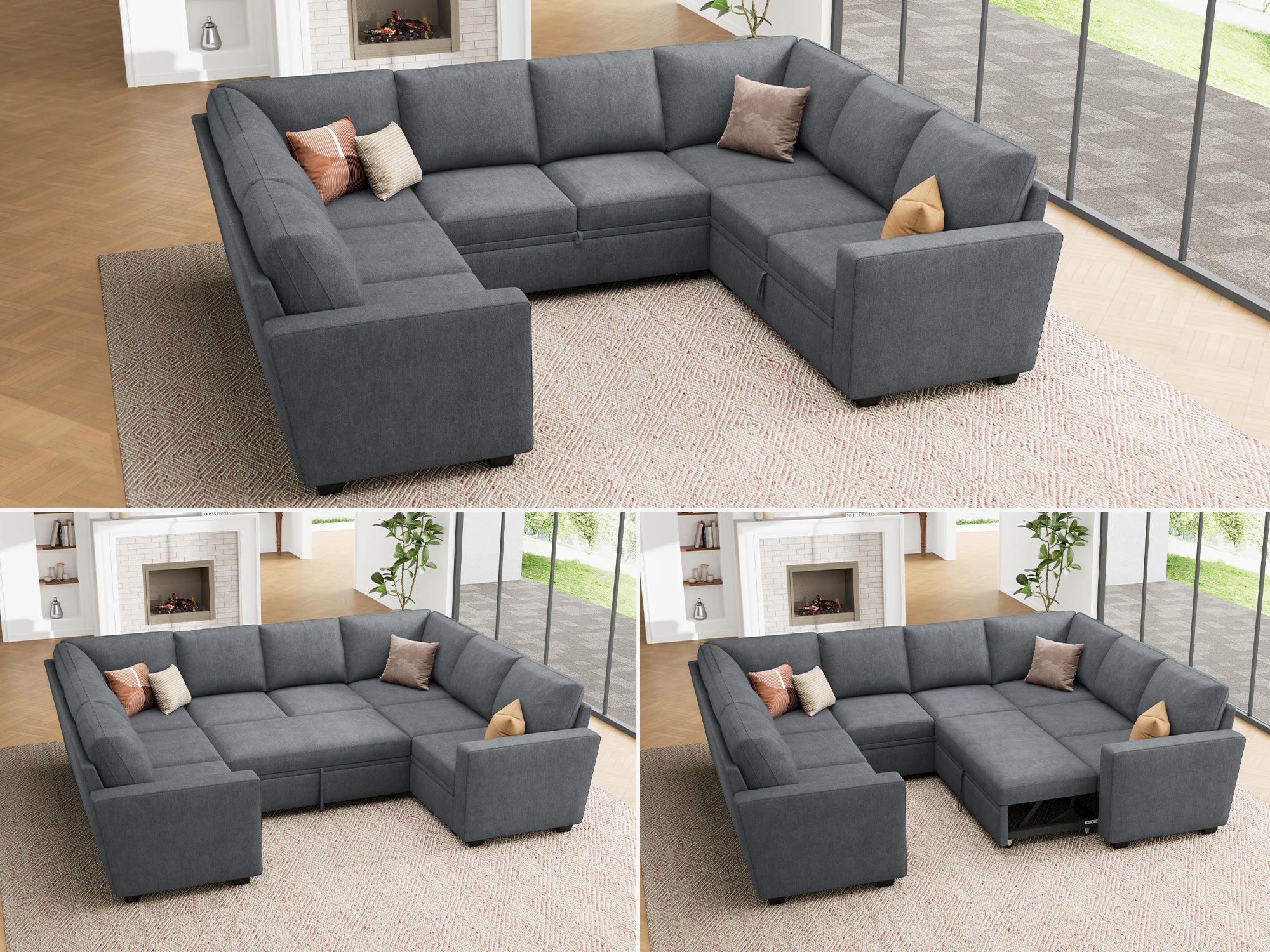 HONBAY 8-Piece Modular Sleeper Sectional With Storage Space #Color_Bluish Grey