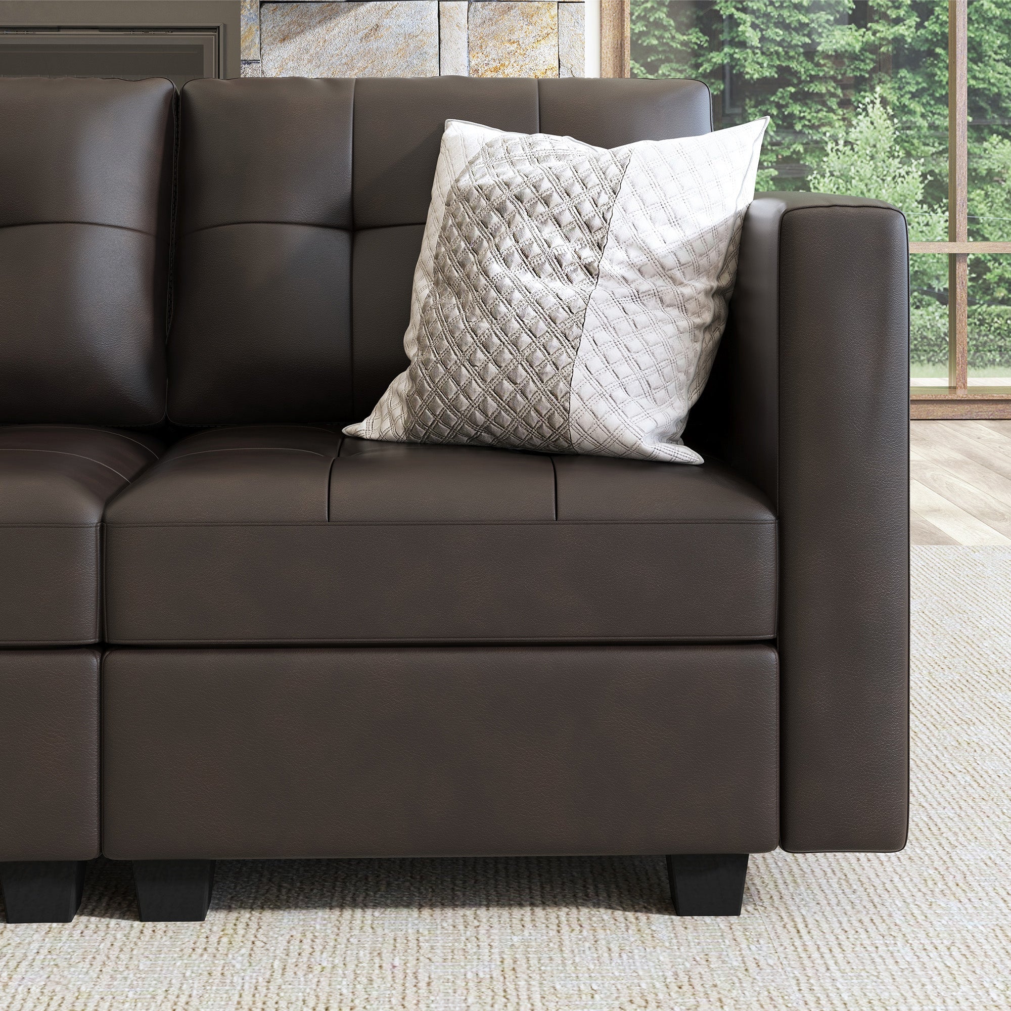 HONBAY 7-Piece Faux Leather Modular Sectional With Storage Seat
