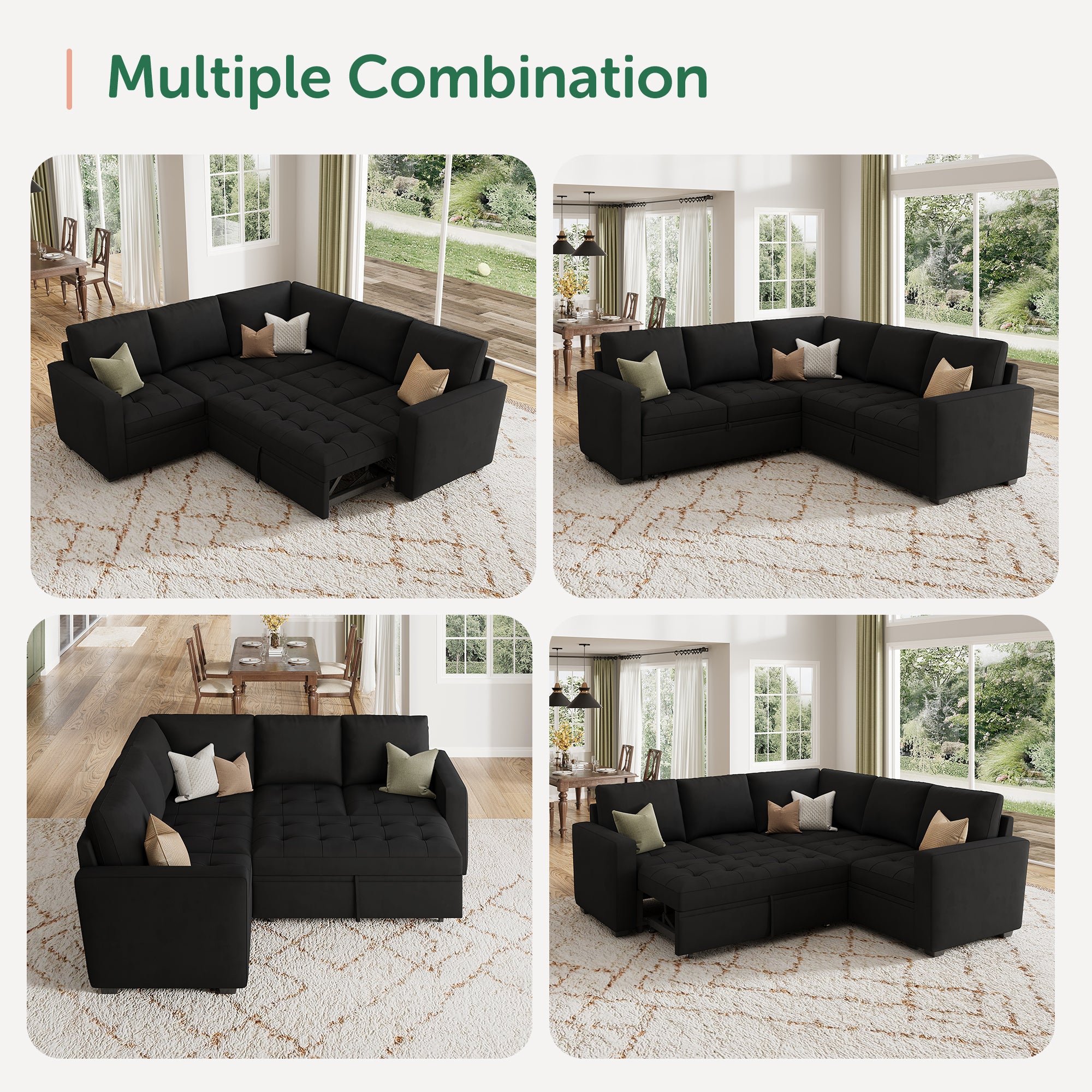 HONBAY 5-Piece Velvet Modular Sleeper Sectional Sofa With Storage Space