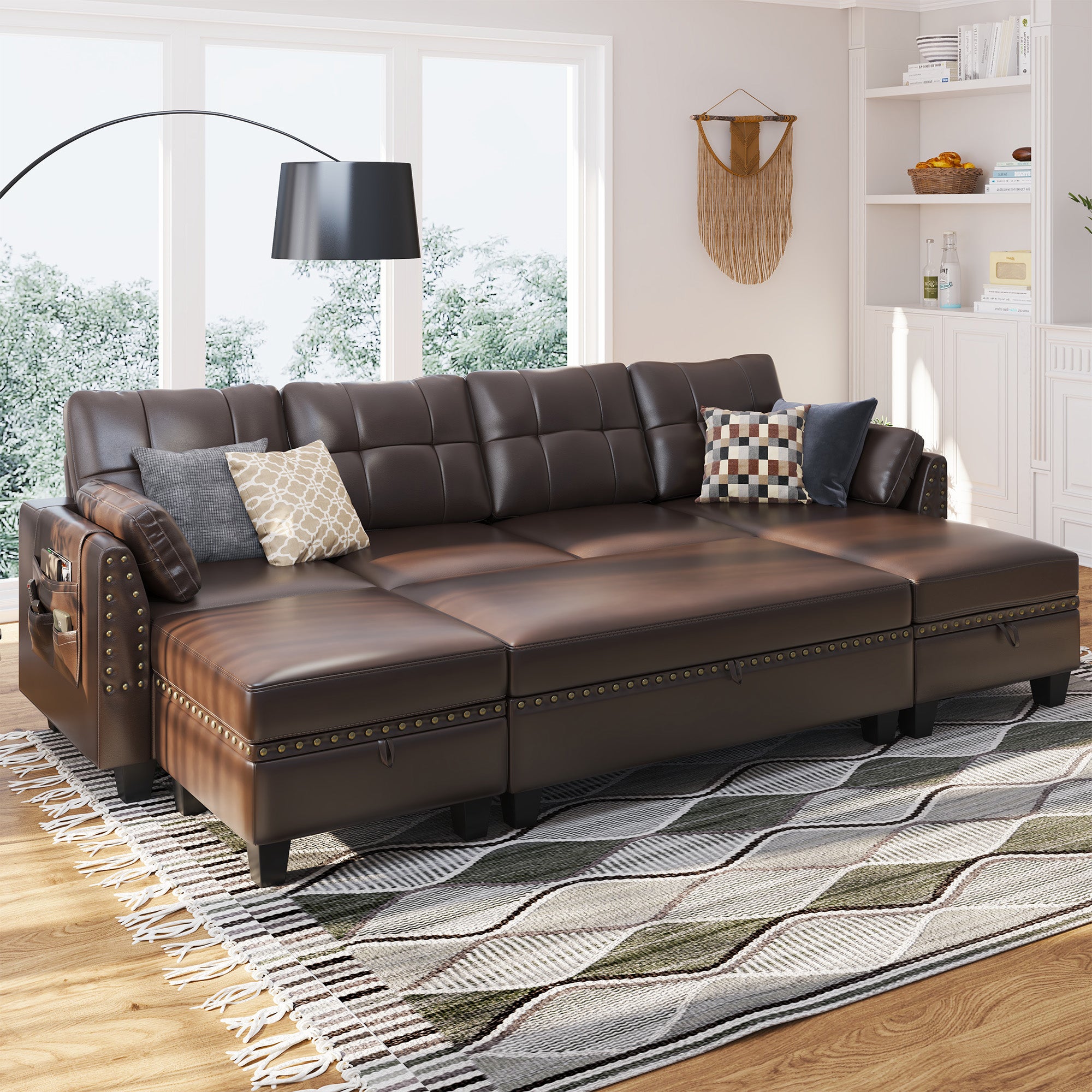 HONBAY 4-Seat Sectional Sofa Sleeper with Storage