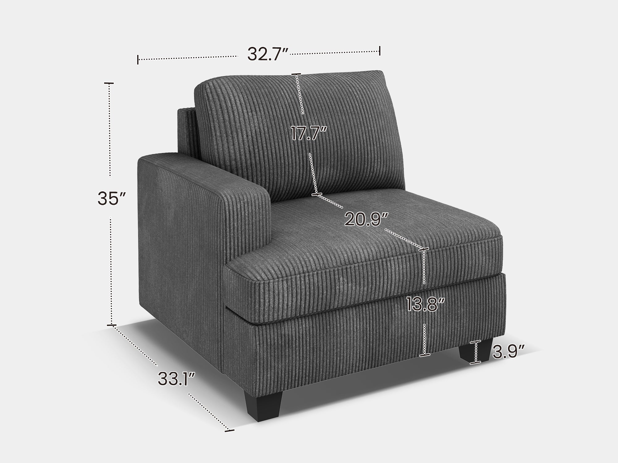 HONBAY 1 Piece Corduroy Modular Sectional Seat