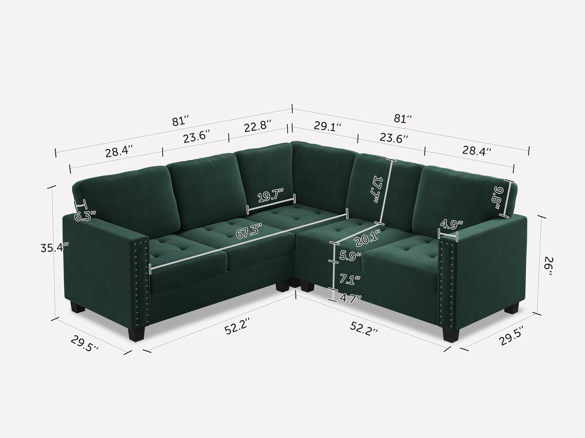 HONBAY 5 Piece Velvet Modular Sectional