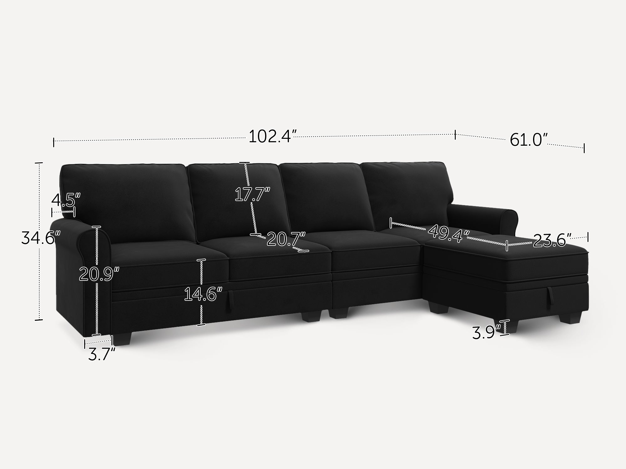 HONBAY 5-Piece Velvet Convertible Sectional With Storage Seat