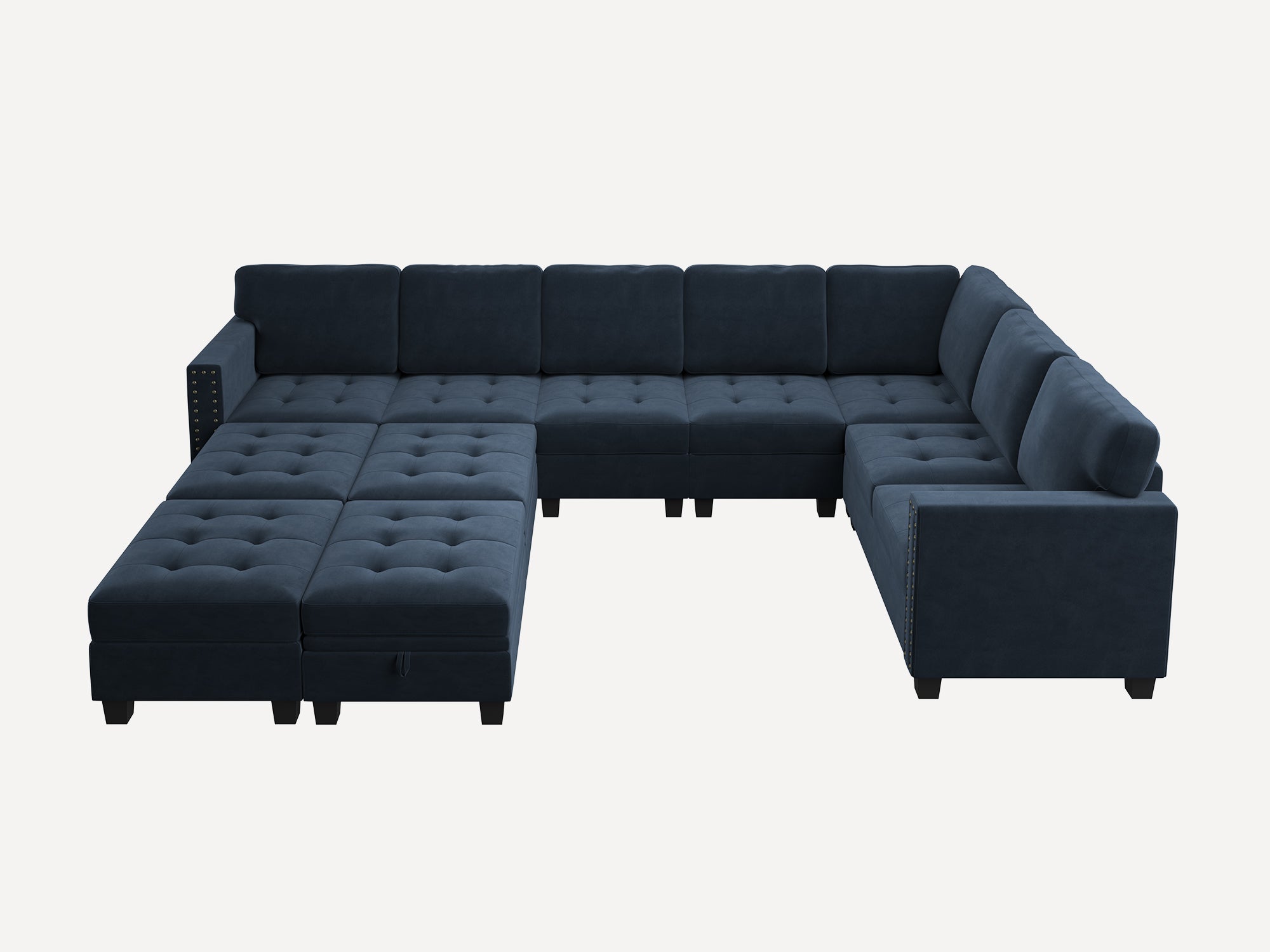 HONBAY 11-Piece Velvet Modular Sleeper Sectional With Storage Space