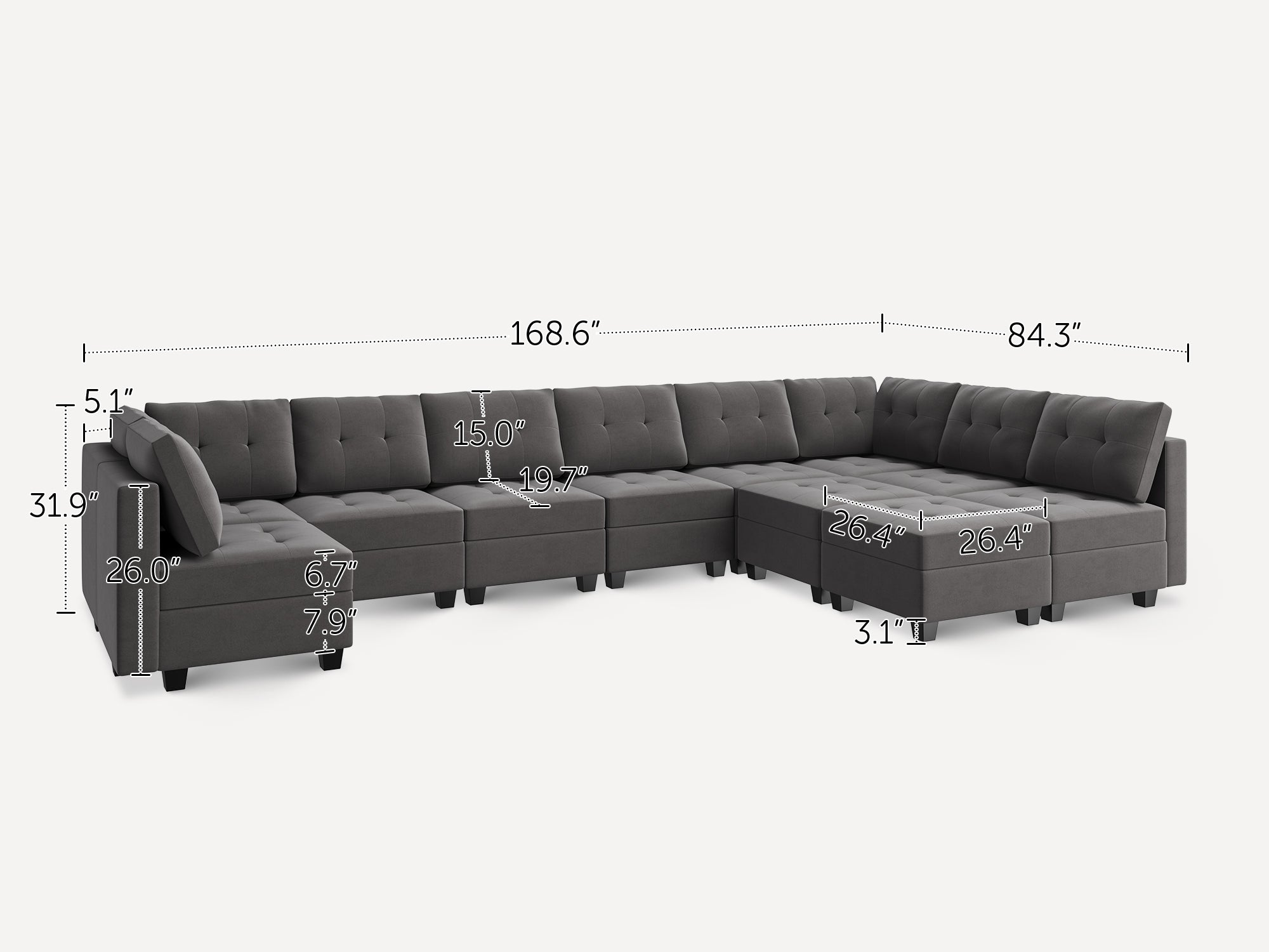 HONBAY 11-Piece Velvet Modular Sleeper Sectional With Storage Seat