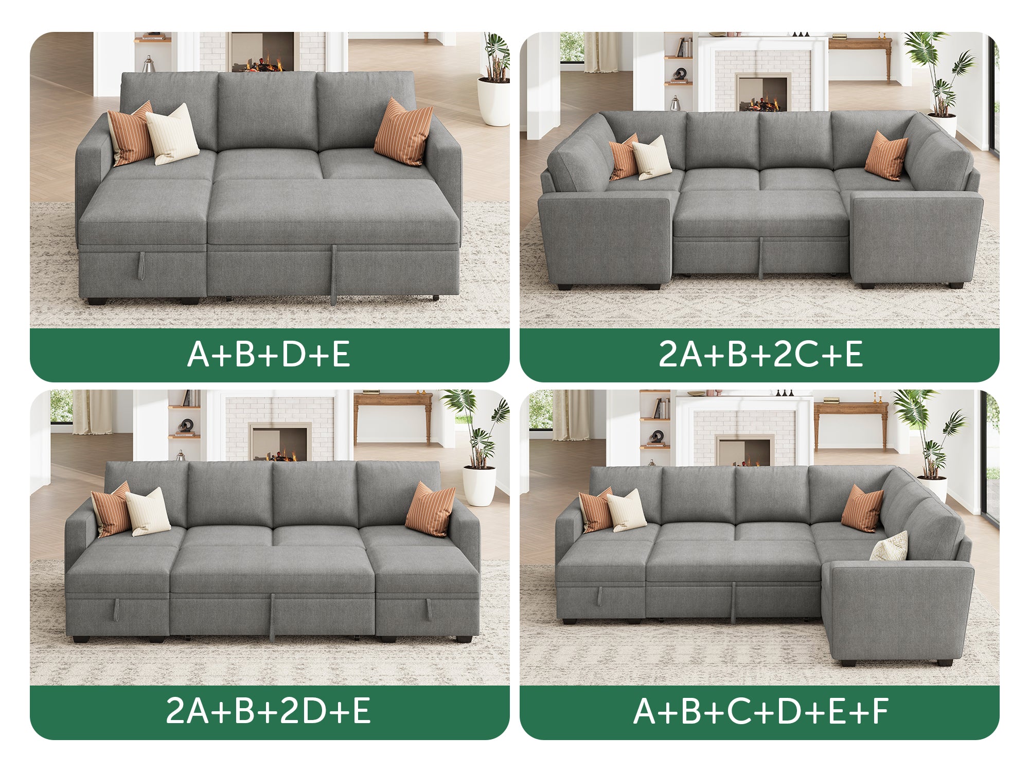 HONBAY 1 Piece Modular Sectional Pull Out Bed #Color_Warm Grey