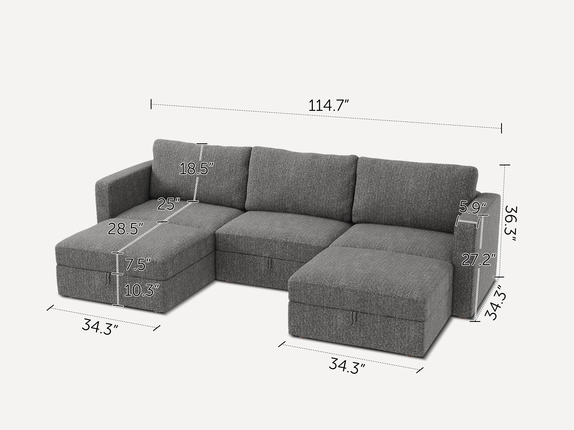 HONBAY 5-Piece Polyester Modular Sectional With Storage Seat