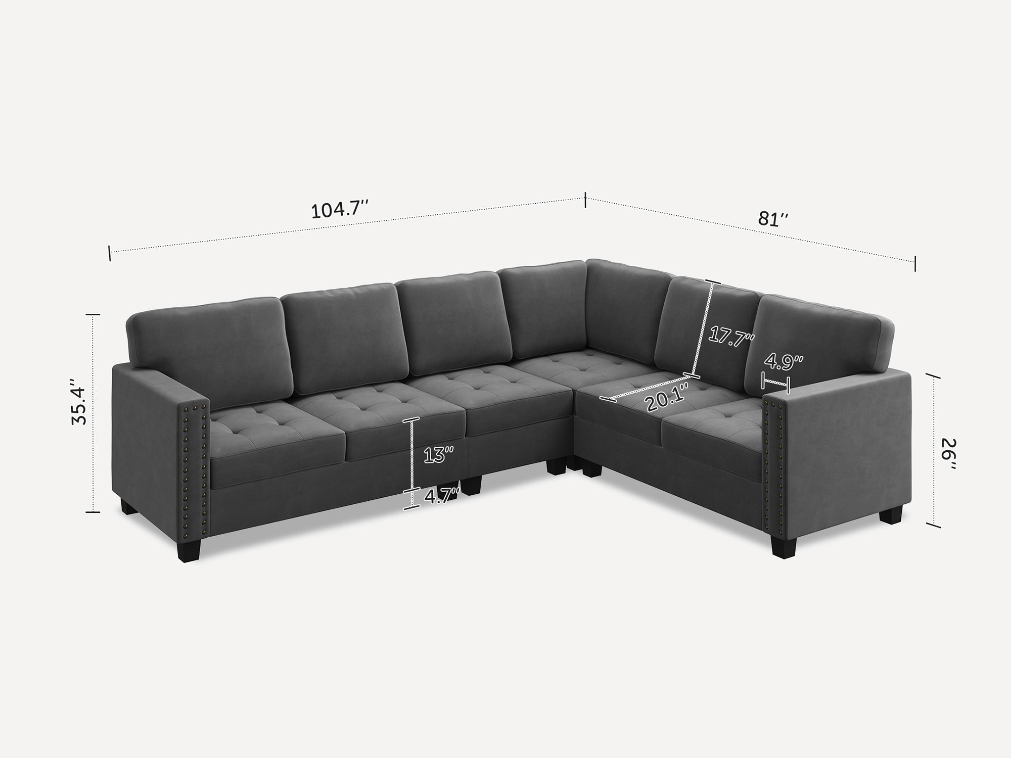 HONBAY 6 Piece Velvet Modular Sectional