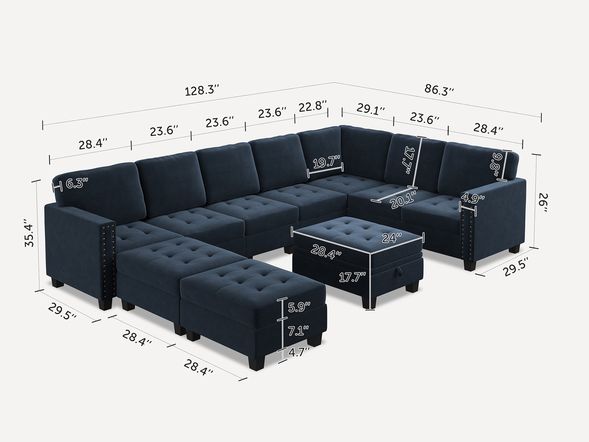 HONBAY 10-Piece Velvet Modular Sectional With Storage Ottoman