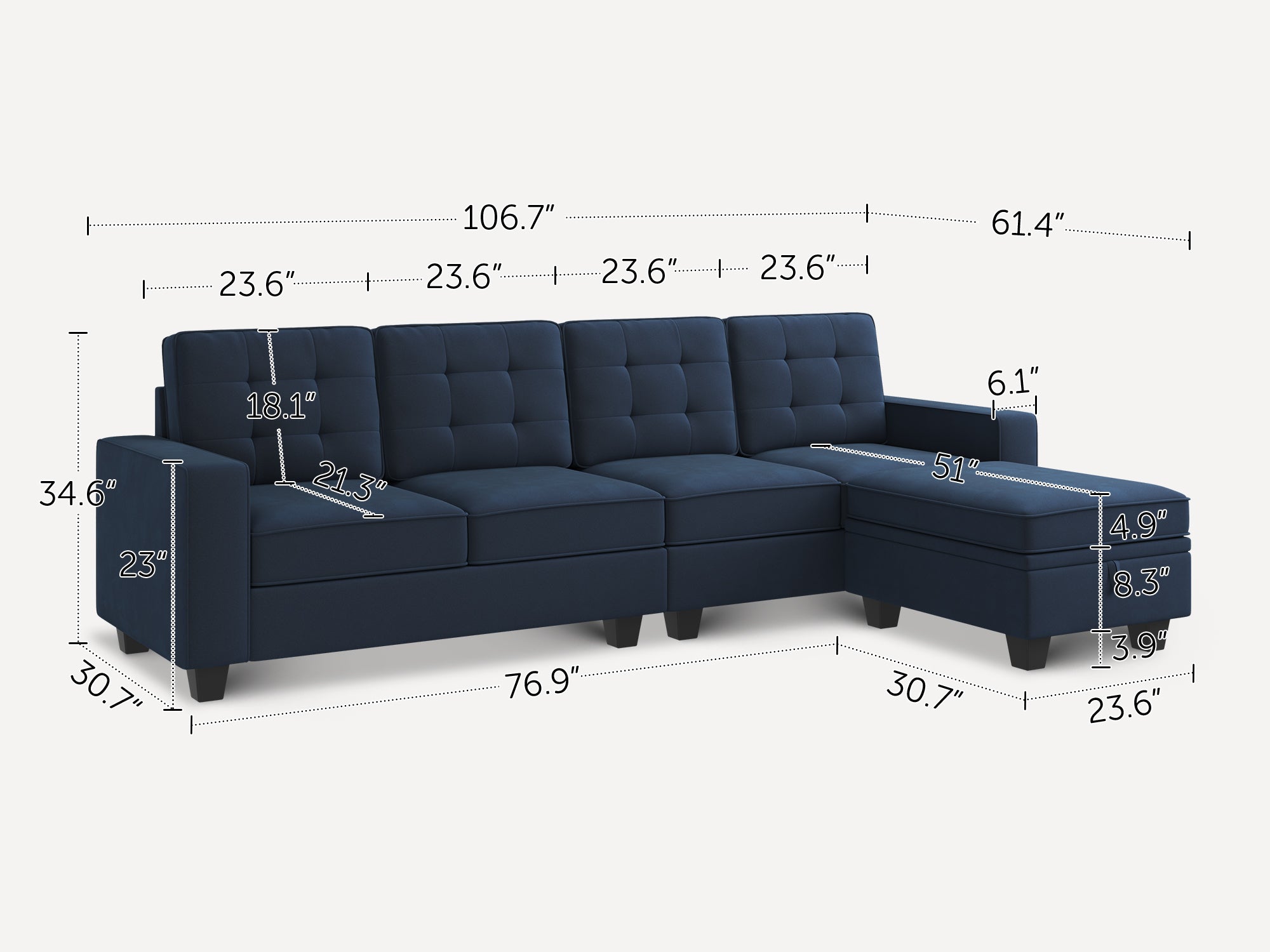 HONBAY 5-Piece Velvet Convertible Sectional With Storage Ottoman