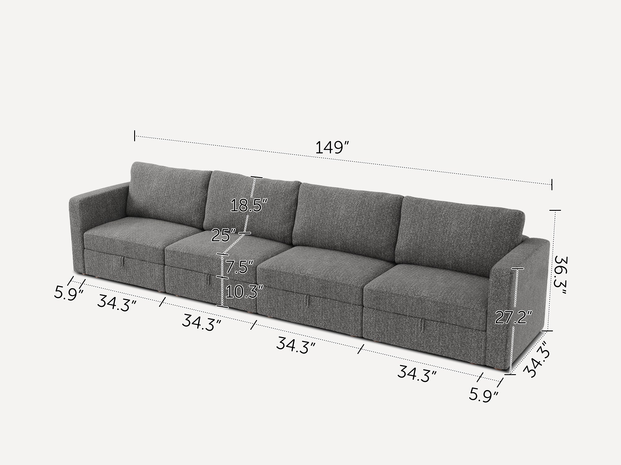 HONBAY 4-Piece Polyester Modular Sectional With Storage Seat